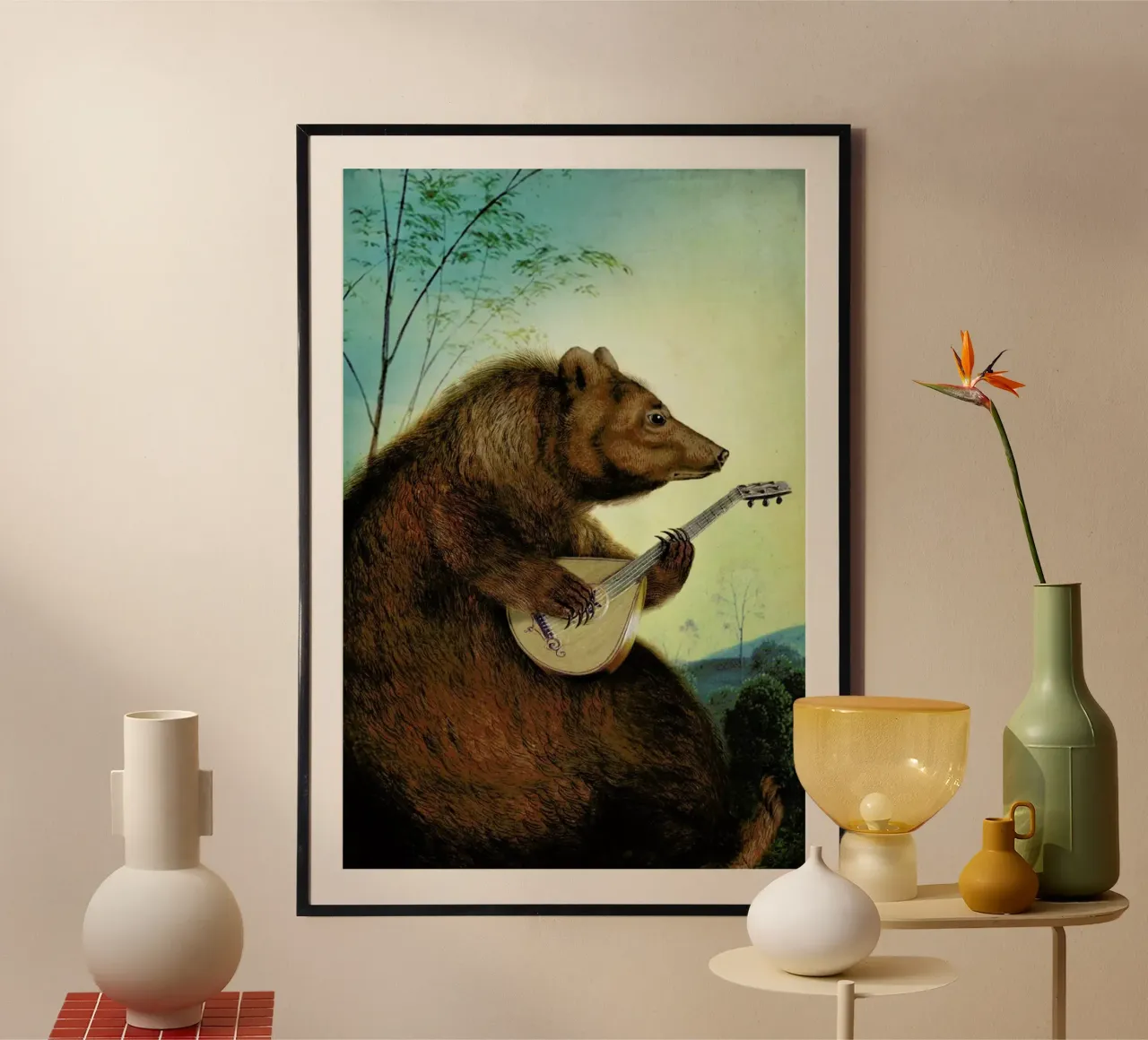 Mandolin Bear poster con telaio in plastica da Catrin Welz-Stein