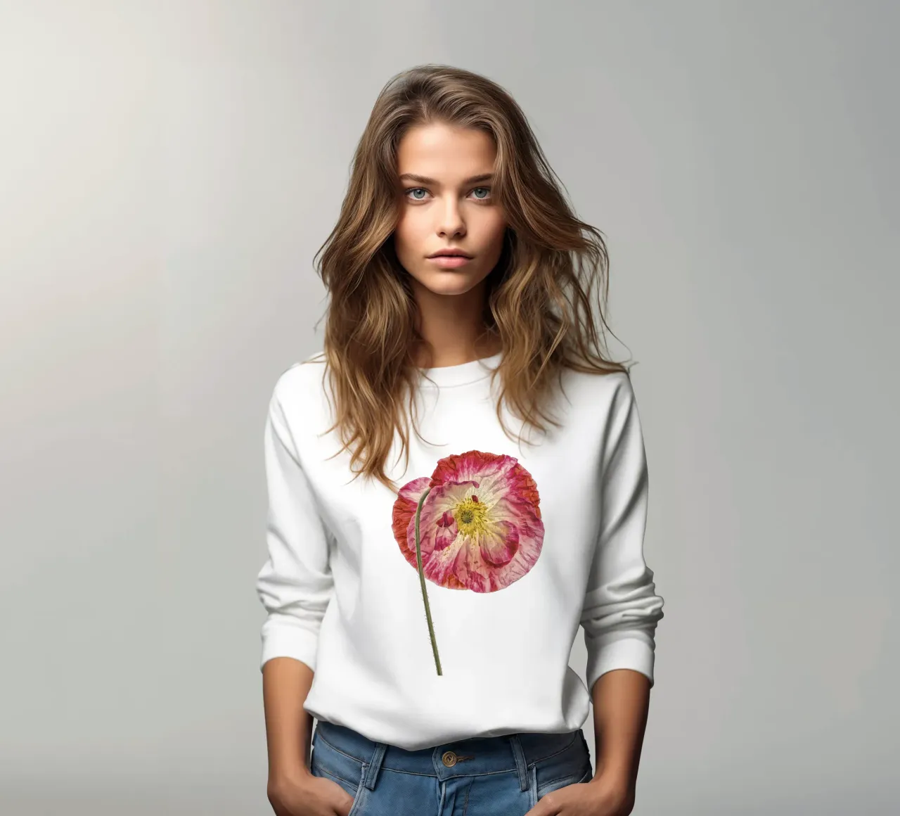 Amore in fiore: Papavero rosa a forma di cuore felpa da Curious Collections by Marielle Leenders