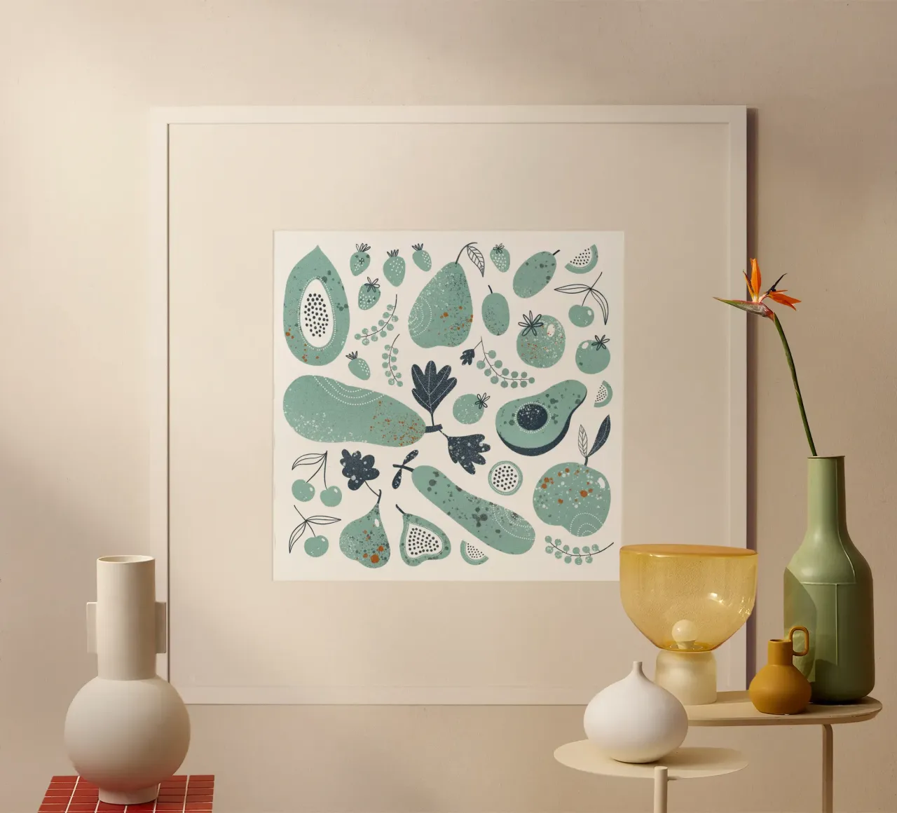 Claudia Voglhuber - Früchte und Gemüse poster con telaio in alluminio da The Artcircle