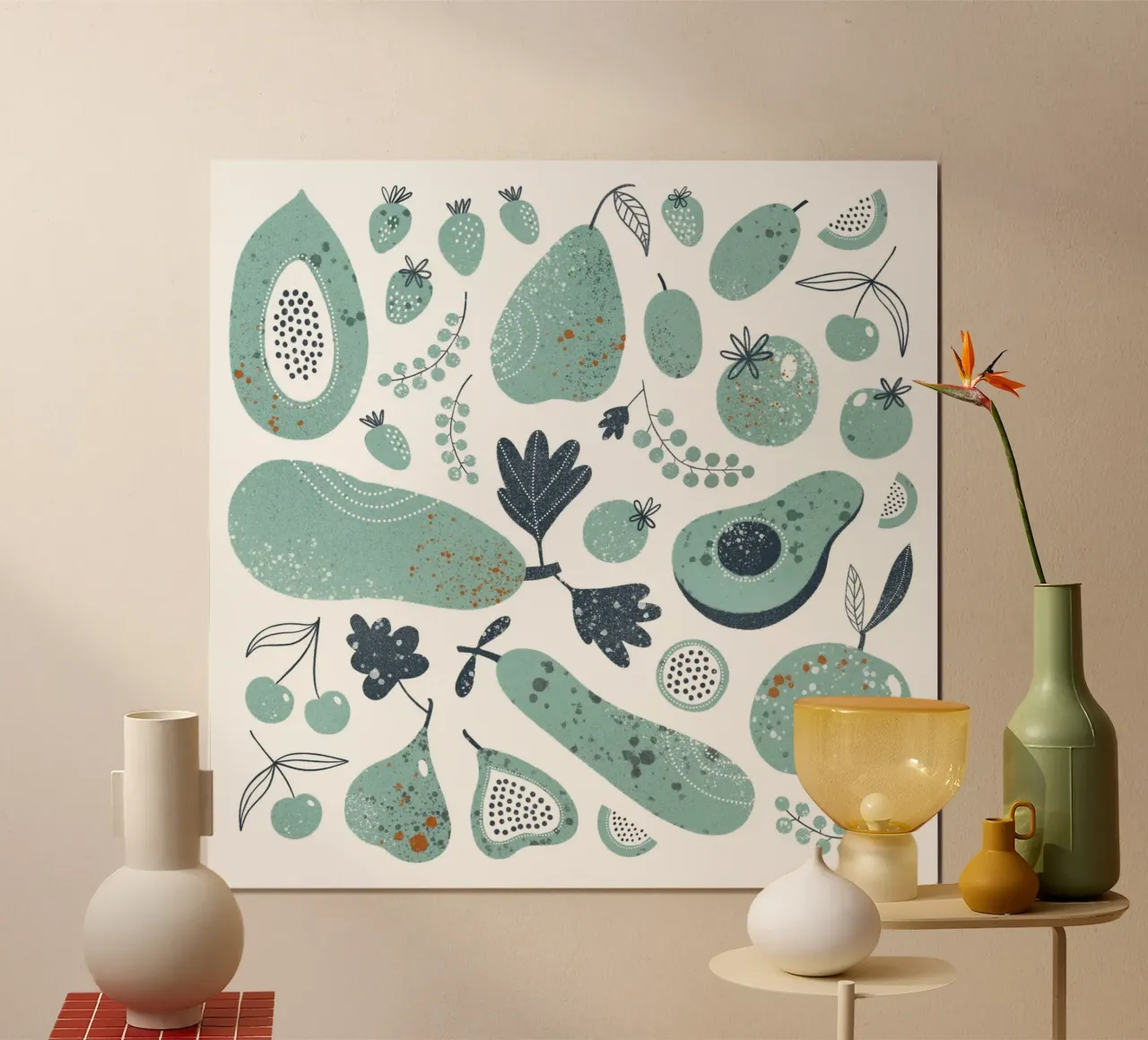Claudia Voglhuber - Früchte und Gemüse poster con telaio in alluminio da The Artcircle