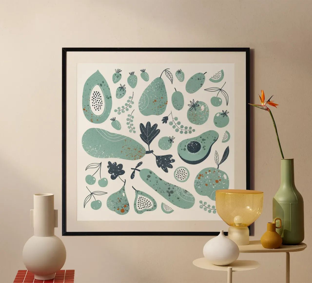 Claudia Voglhuber - Früchte und Gemüse poster con telaio in alluminio da The Artcircle