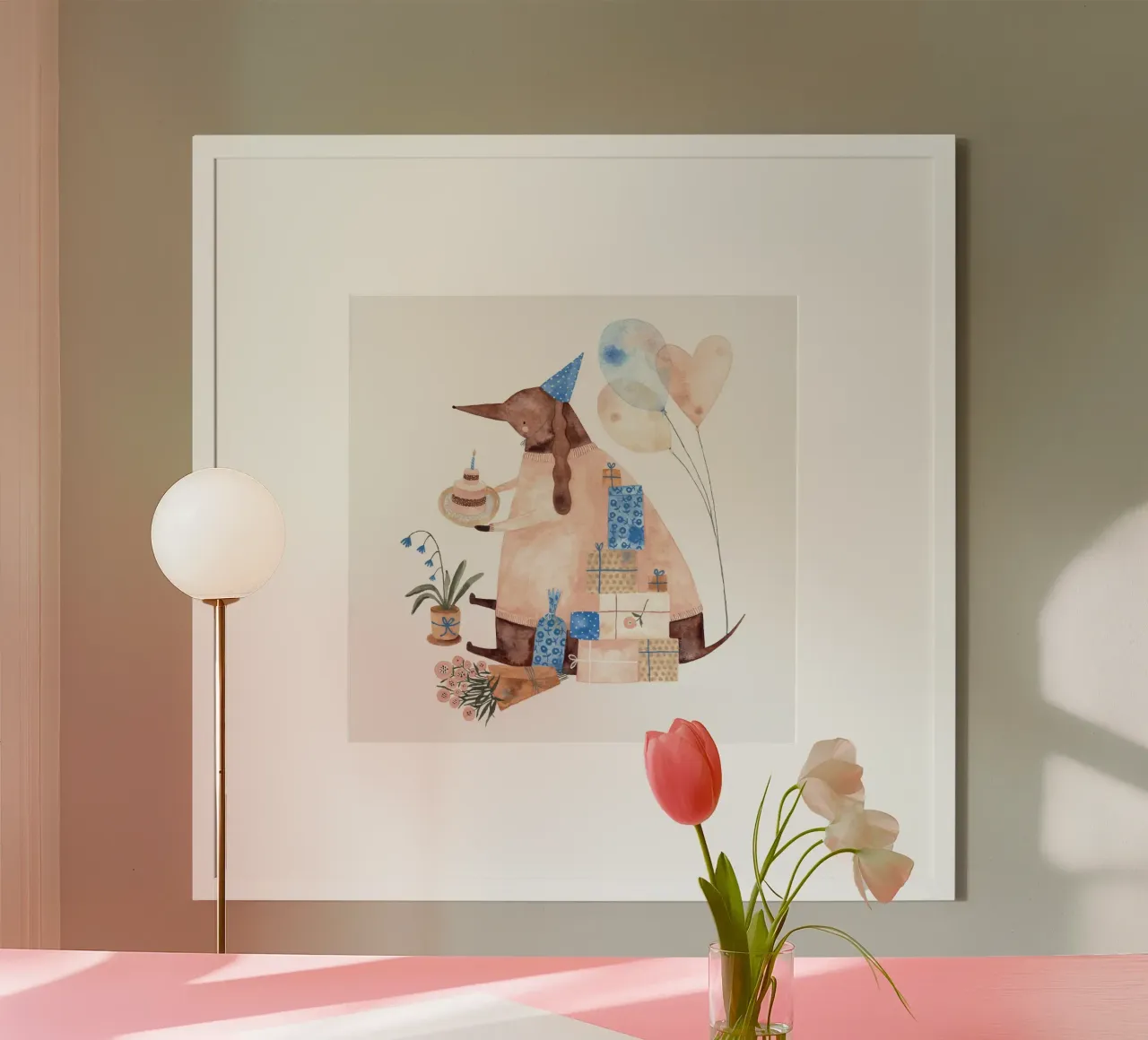 Claudia Voglhuber - Geburtstagshund poster con telaio in legno da The Artcircle