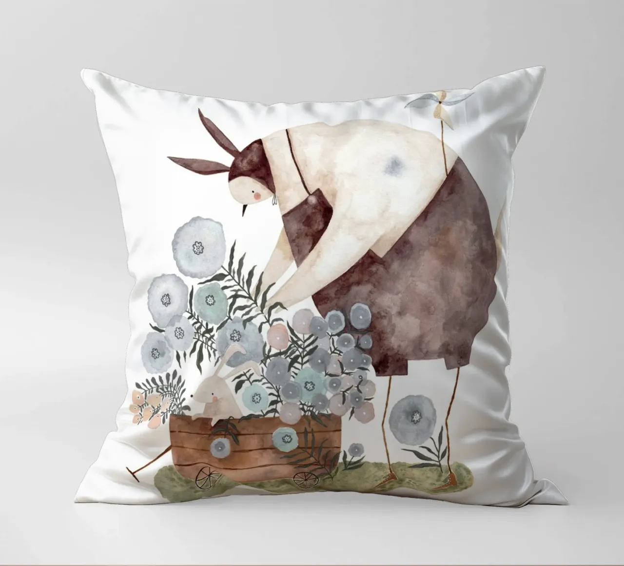Claudia Voglhuber - Hase und Taube im Garten cuscino da The Artcircle