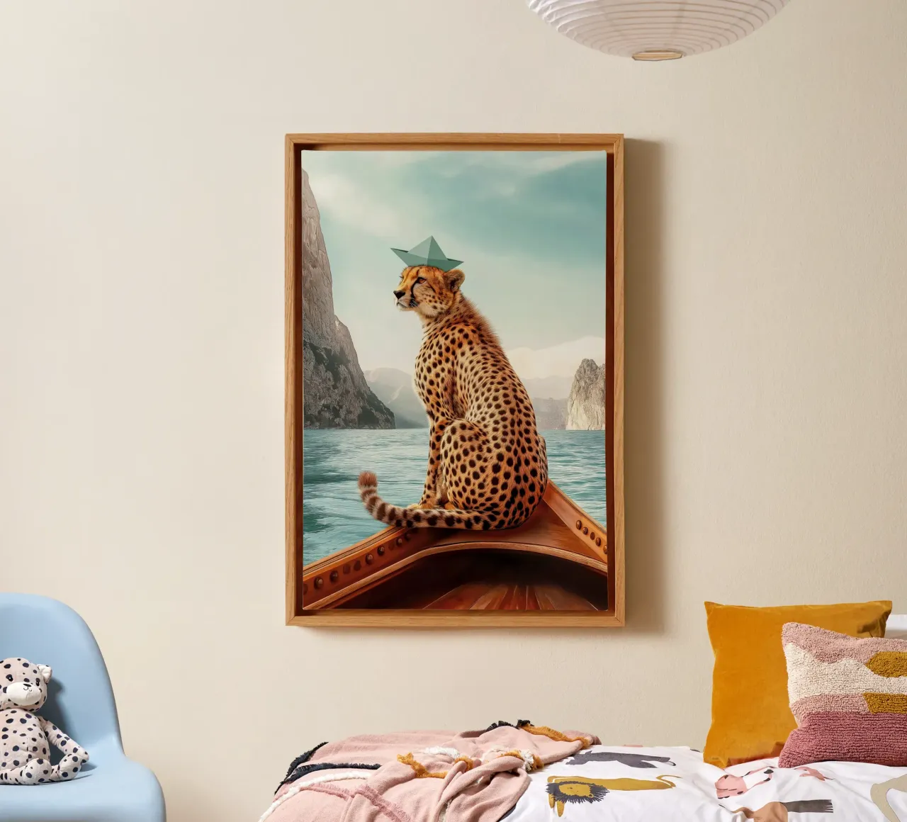 Cheetah op reis canvas met Baklijst van Carinaprint
