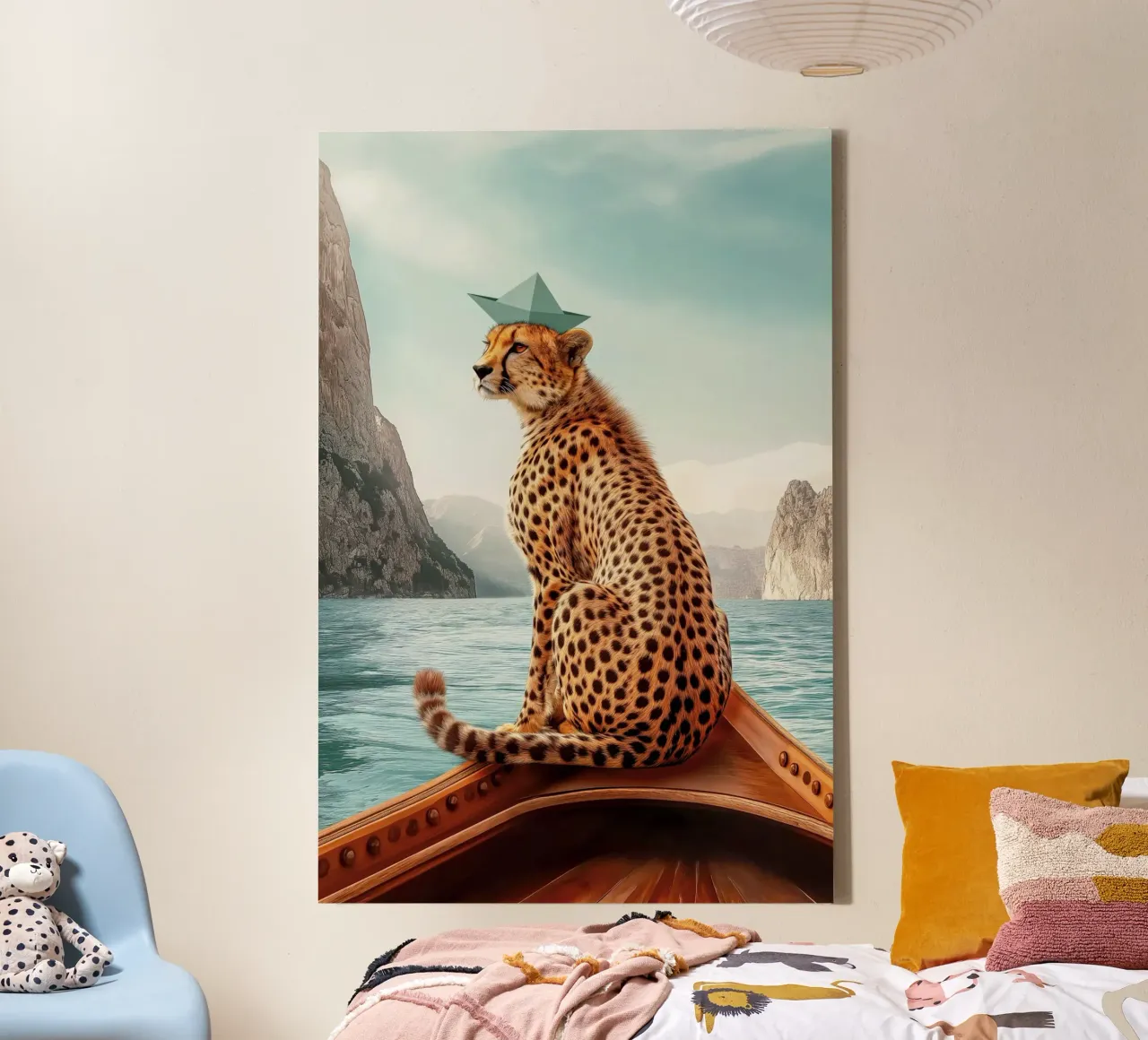Cheetah op reis canvas met Baklijst van Carinaprint