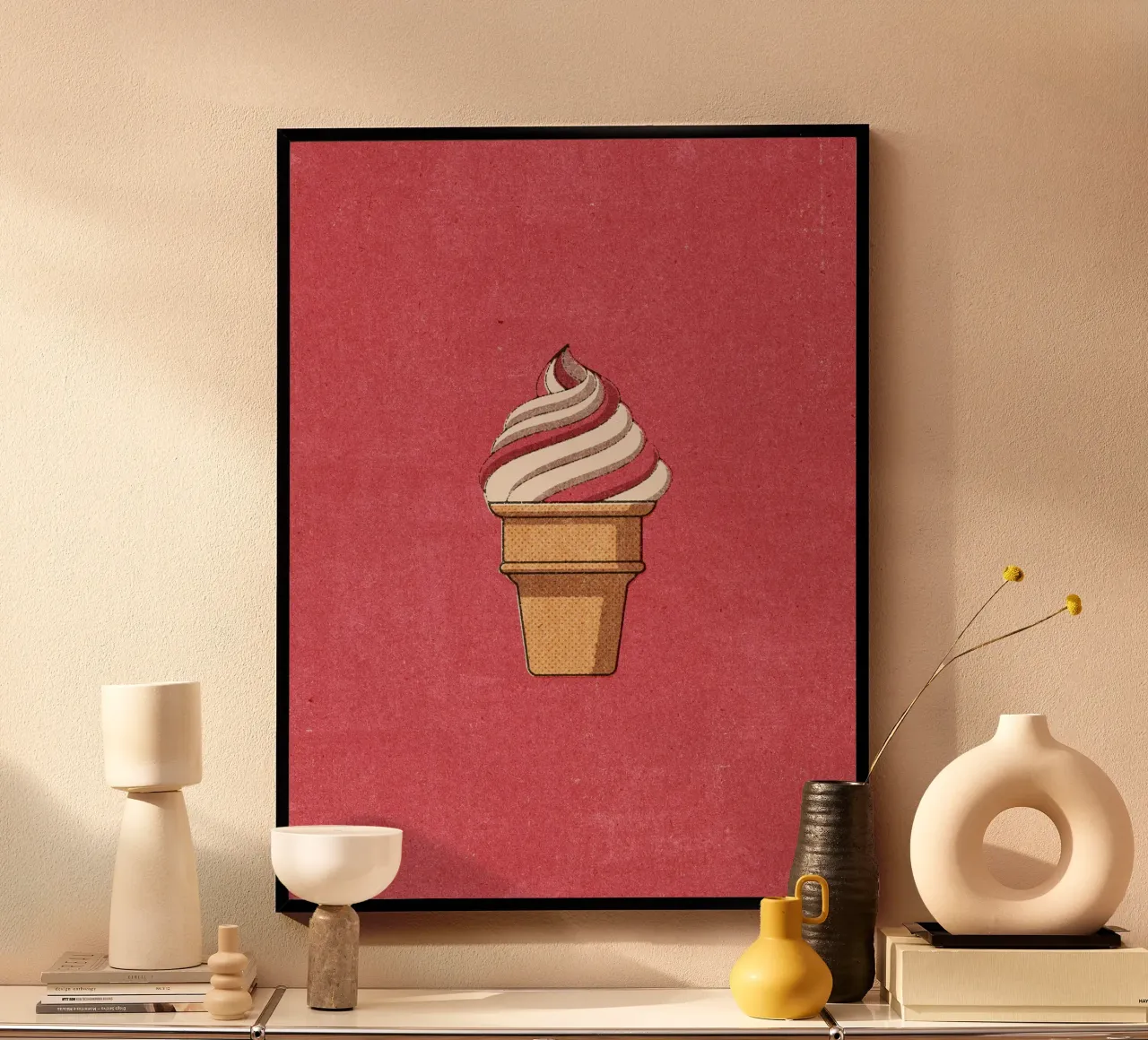 FAST FOOD - Ice Cream poster con telaio in legno da DANIEL COULMANN