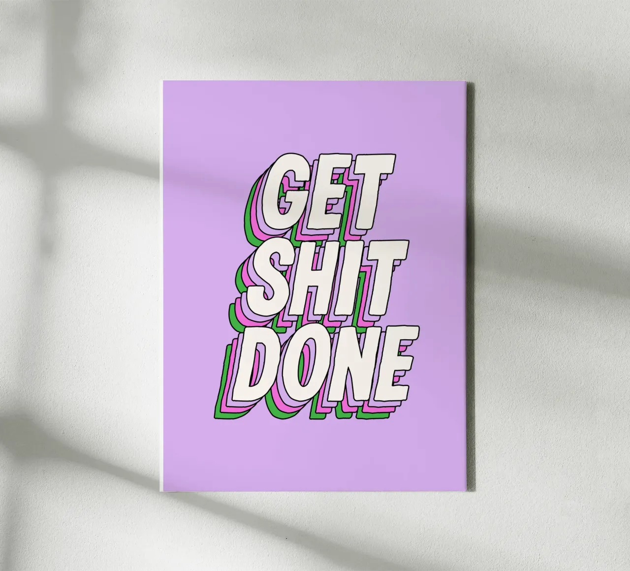 Design tipografico Get Shit Done in viola lilla tela da THE MOTIVATED TYPE