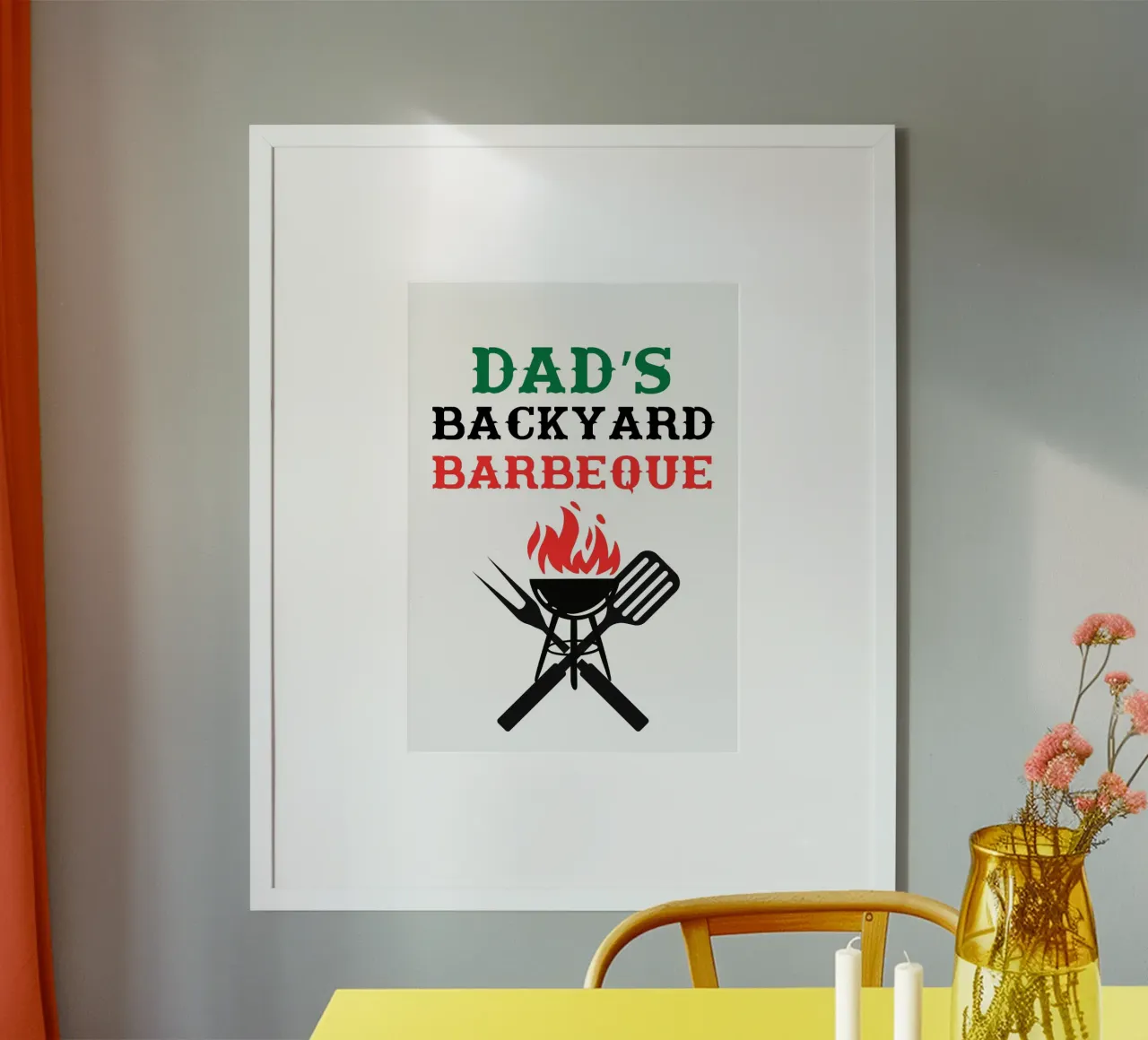 Barbeque in giardino di papà poster con telaio in legno da ramosashop