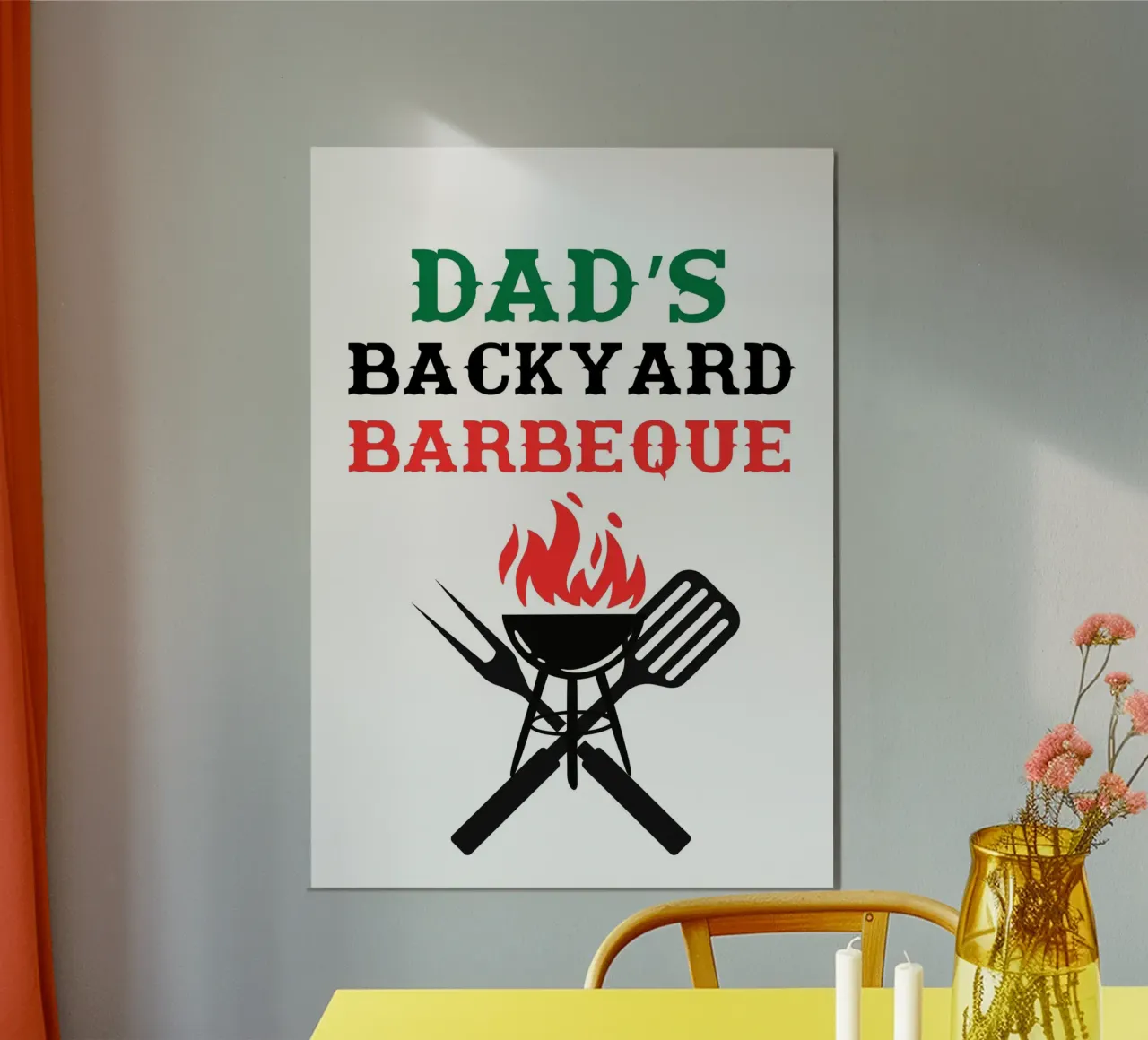 Barbeque in giardino di papà poster con telaio in legno da ramosashop