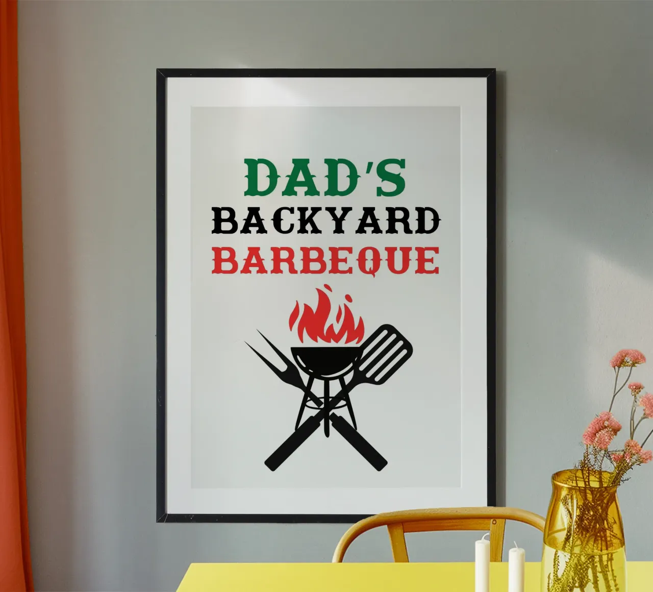 Barbeque in giardino di papà poster con telaio in legno da ramosashop