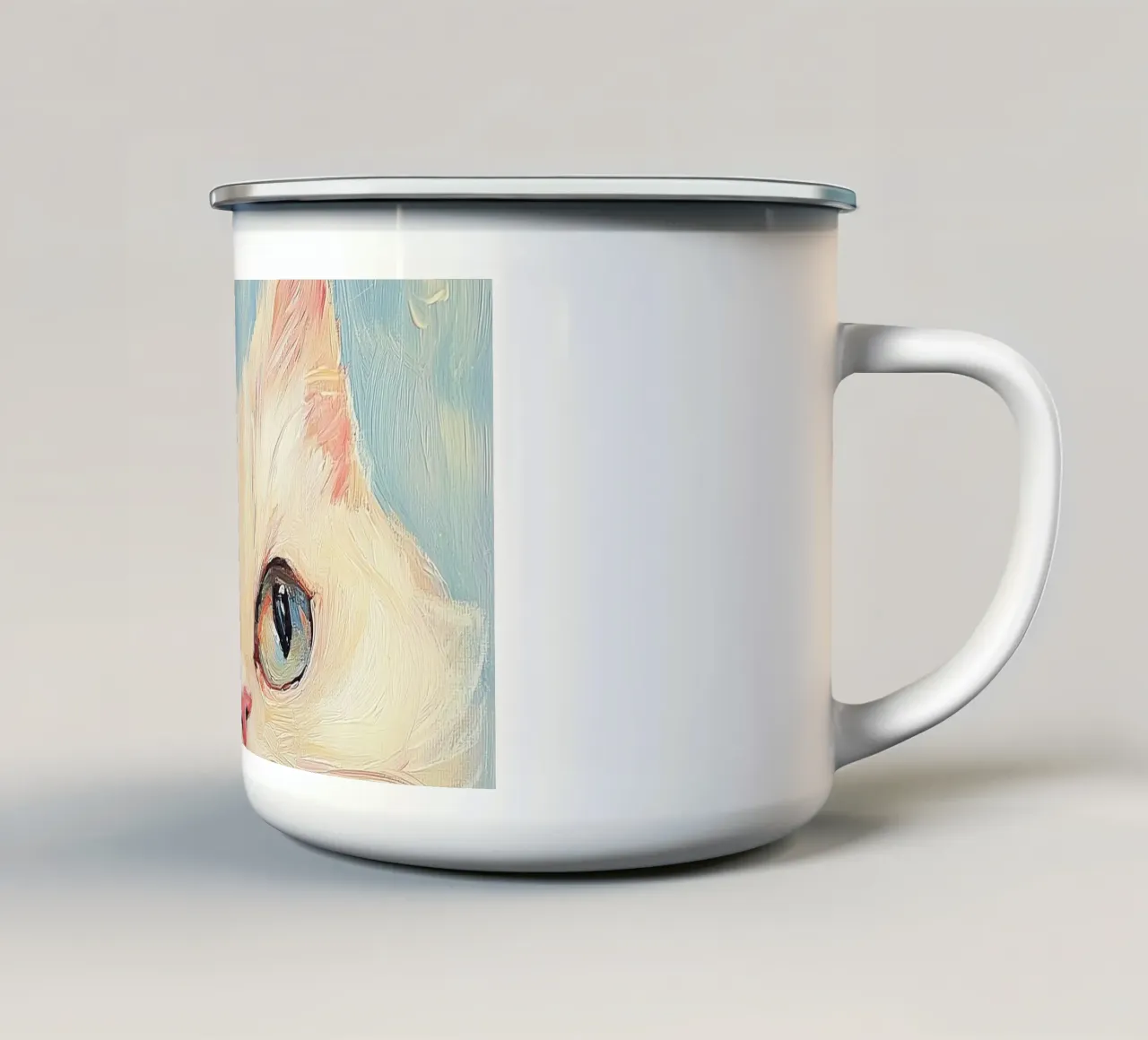 Gatto Bianco Fiocco Rosa tazza in smalto da Melloi Art Print