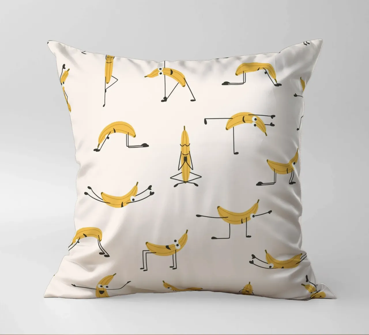 Banana Yoga | Fun playful pattern design for yogis decorative cushion by Kathrin Woo Design