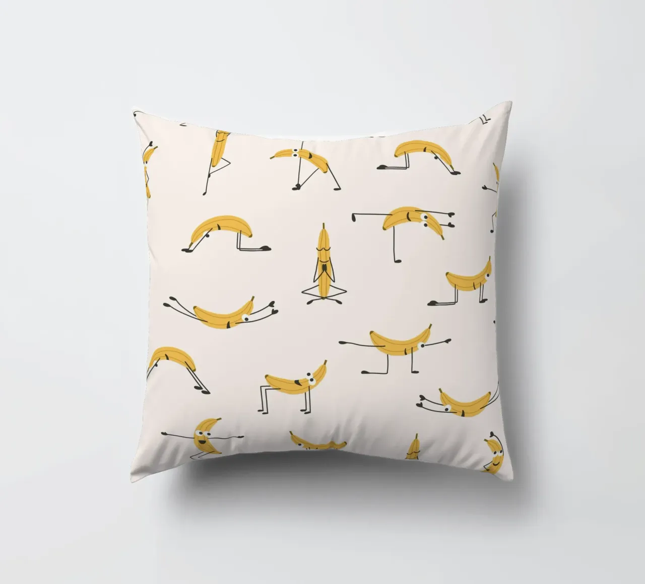 Banana Yoga | Fun playful pattern design for yogis decorative cushion by Kathrin Woo Design