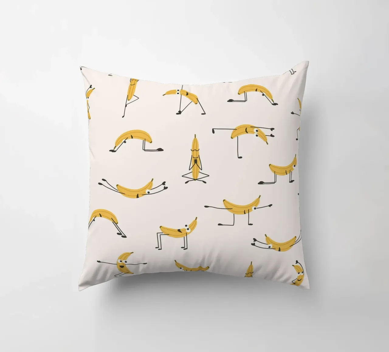 Banana Yoga | Fun playful pattern design for yogis decorative cushion by Kathrin Woo Design