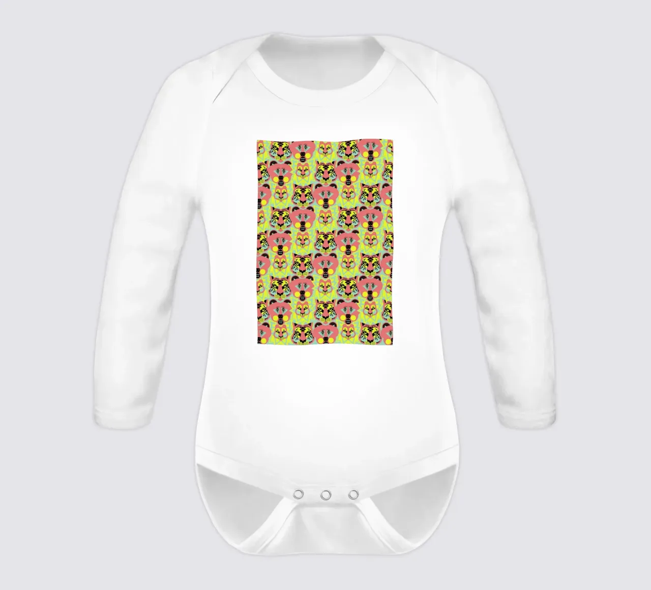 Lions and Tigers And Bears long-sleeve baby romper by Gareth Pollock Design