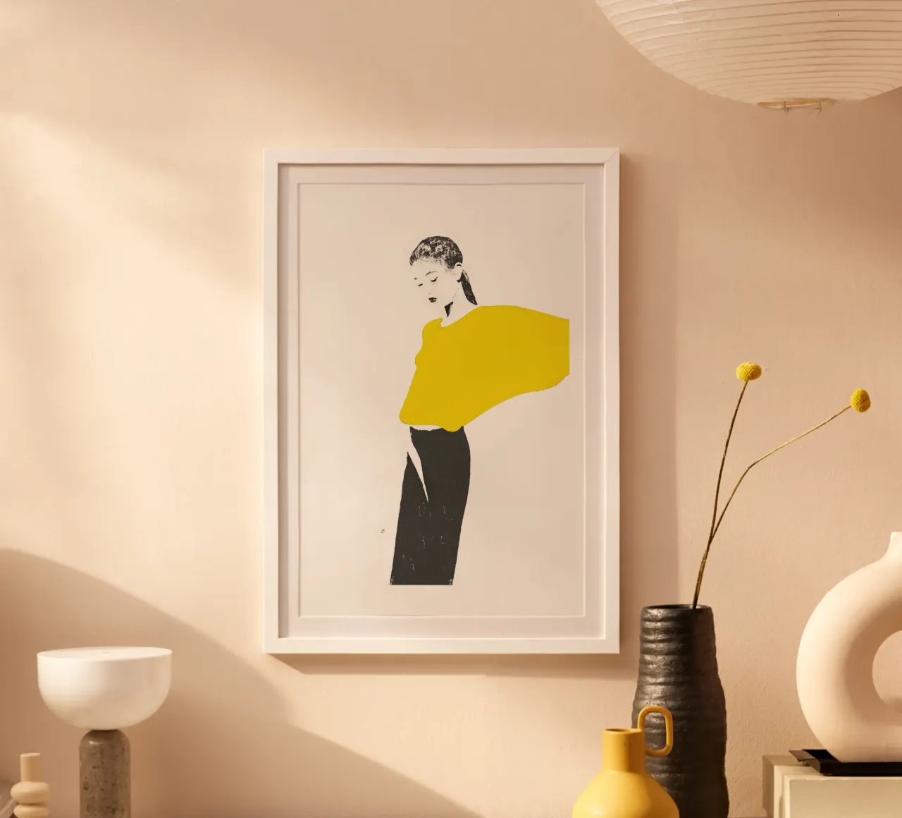 Untitled (Yellow Pullover) poster con telaio in alluminio da Manuel Rebollo