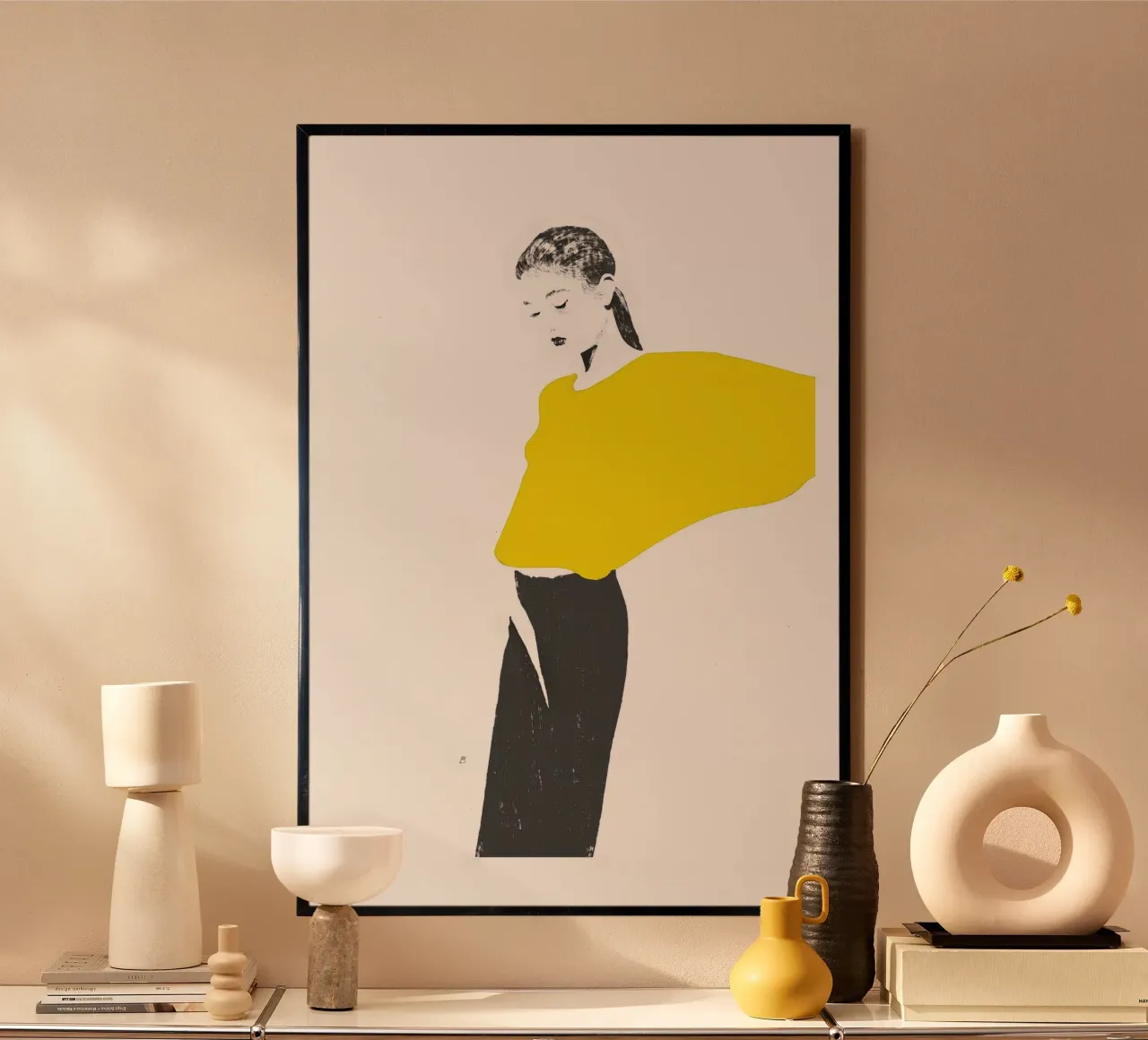 Untitled (Yellow Pullover) poster con telaio in alluminio da Manuel Rebollo