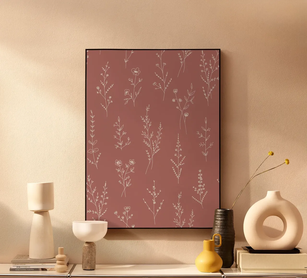 Dusty Pink Wildflowers Pattern alluminio dibond da anisillustration