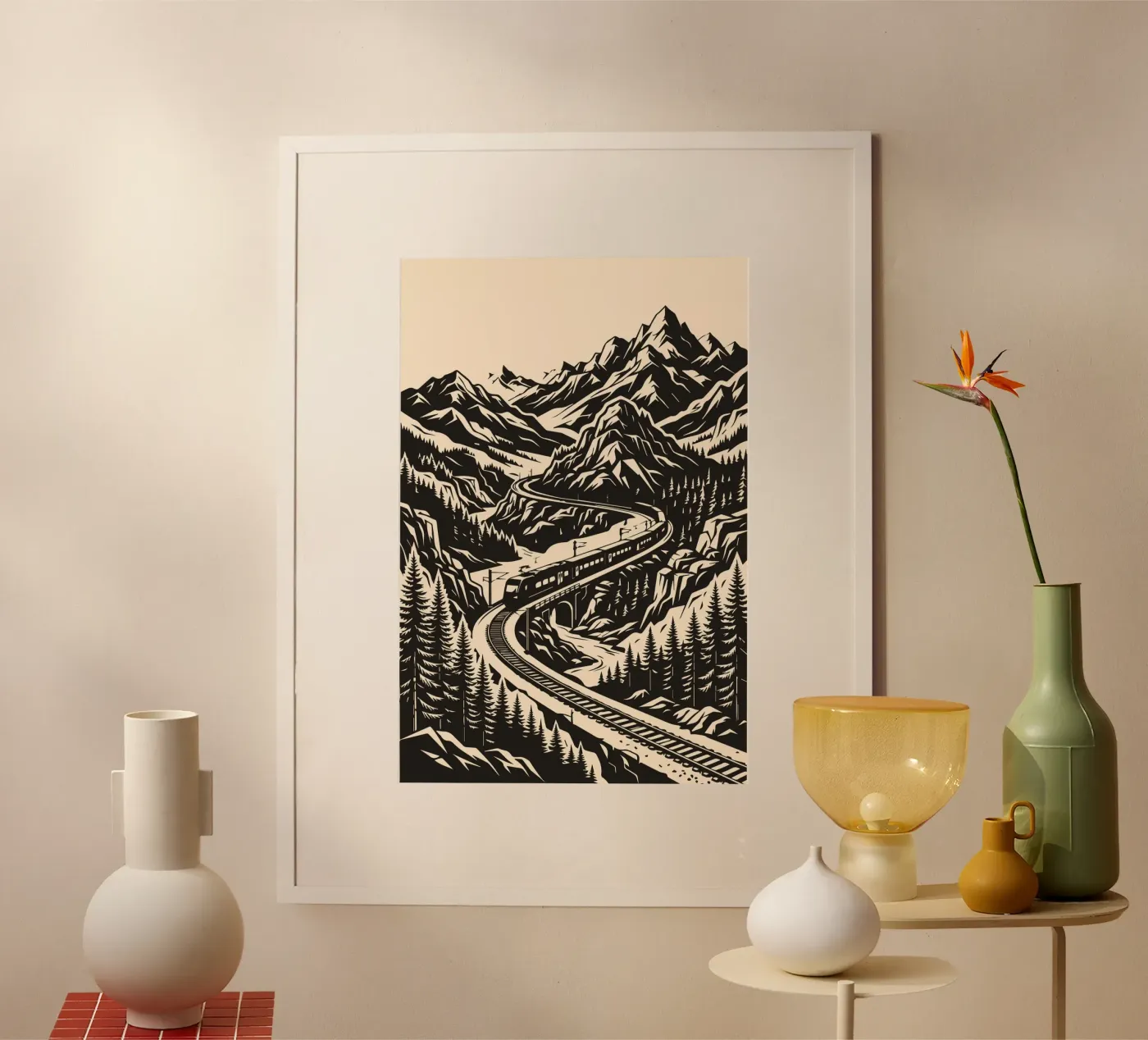 Train Through Mountains poster by Kokoro Art