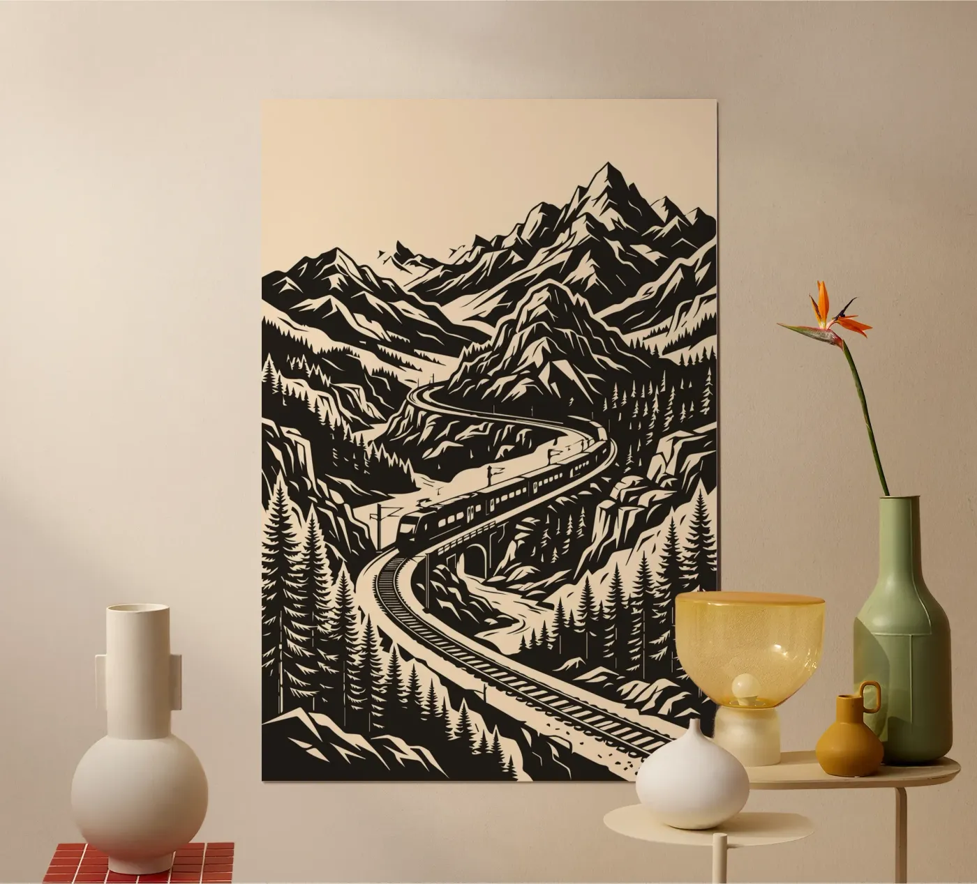Train Through Mountains poster by Kokoro Art