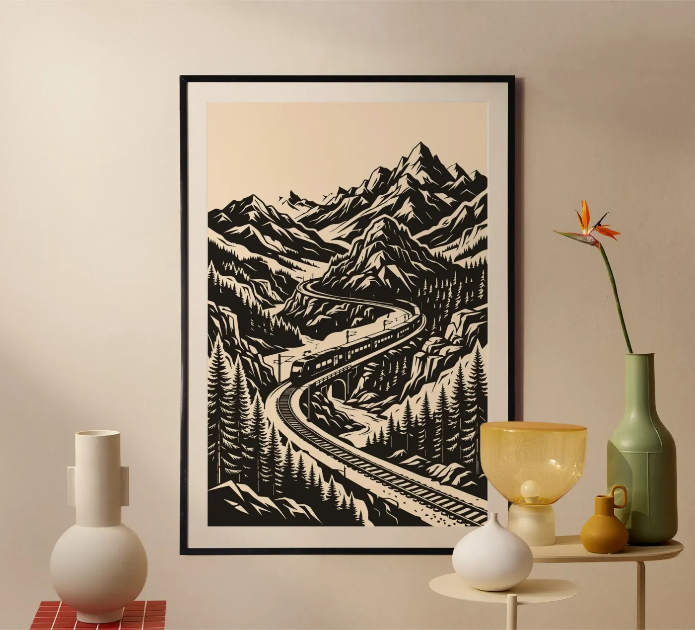 Train Through Mountains poster by Kokoro Art