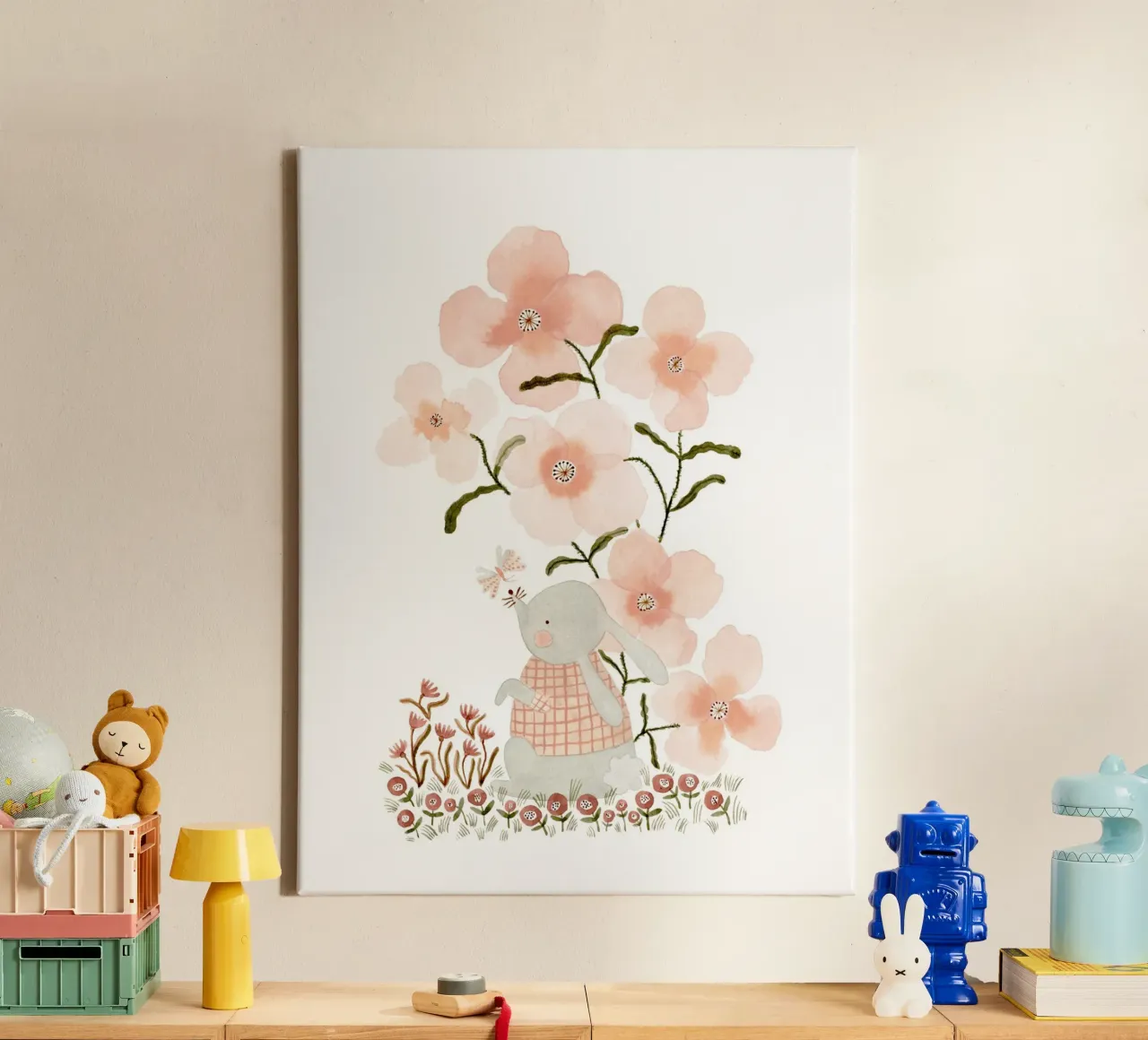 Claudia Voglhuber - Hase mit Mohnblumen tela con Cornice a cassetta da The Artcircle