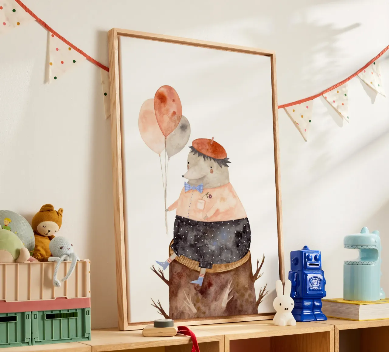 Claudia Voglhuber - Igel mit Luftballons tela con Cornice a cassetta da The Artcircle