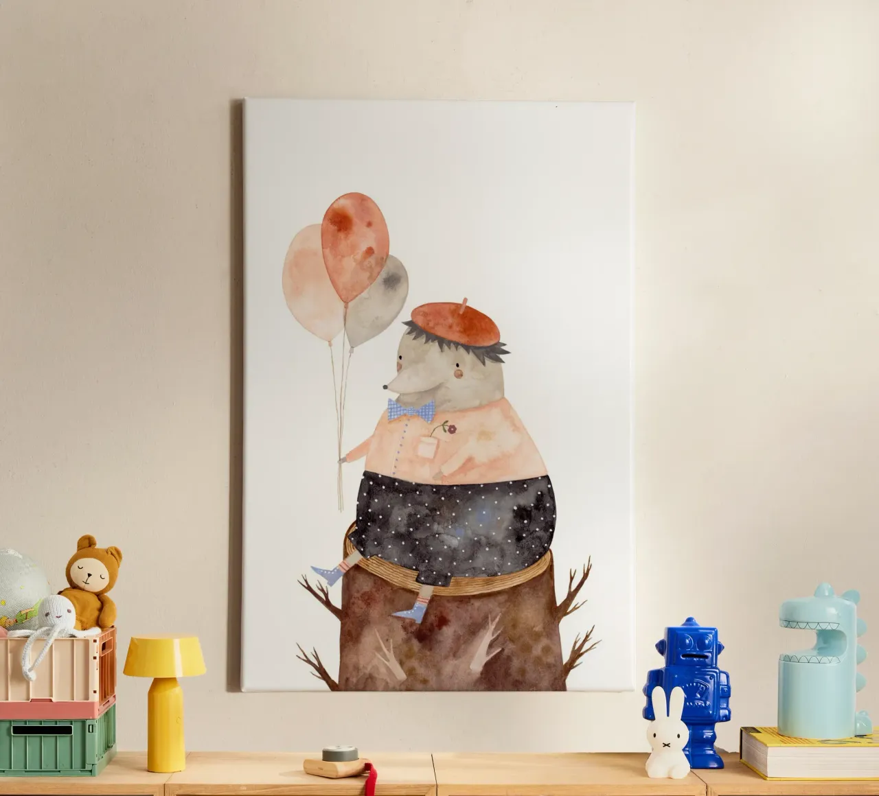 Claudia Voglhuber - Igel mit Luftballons tela con Cornice a cassetta da The Artcircle