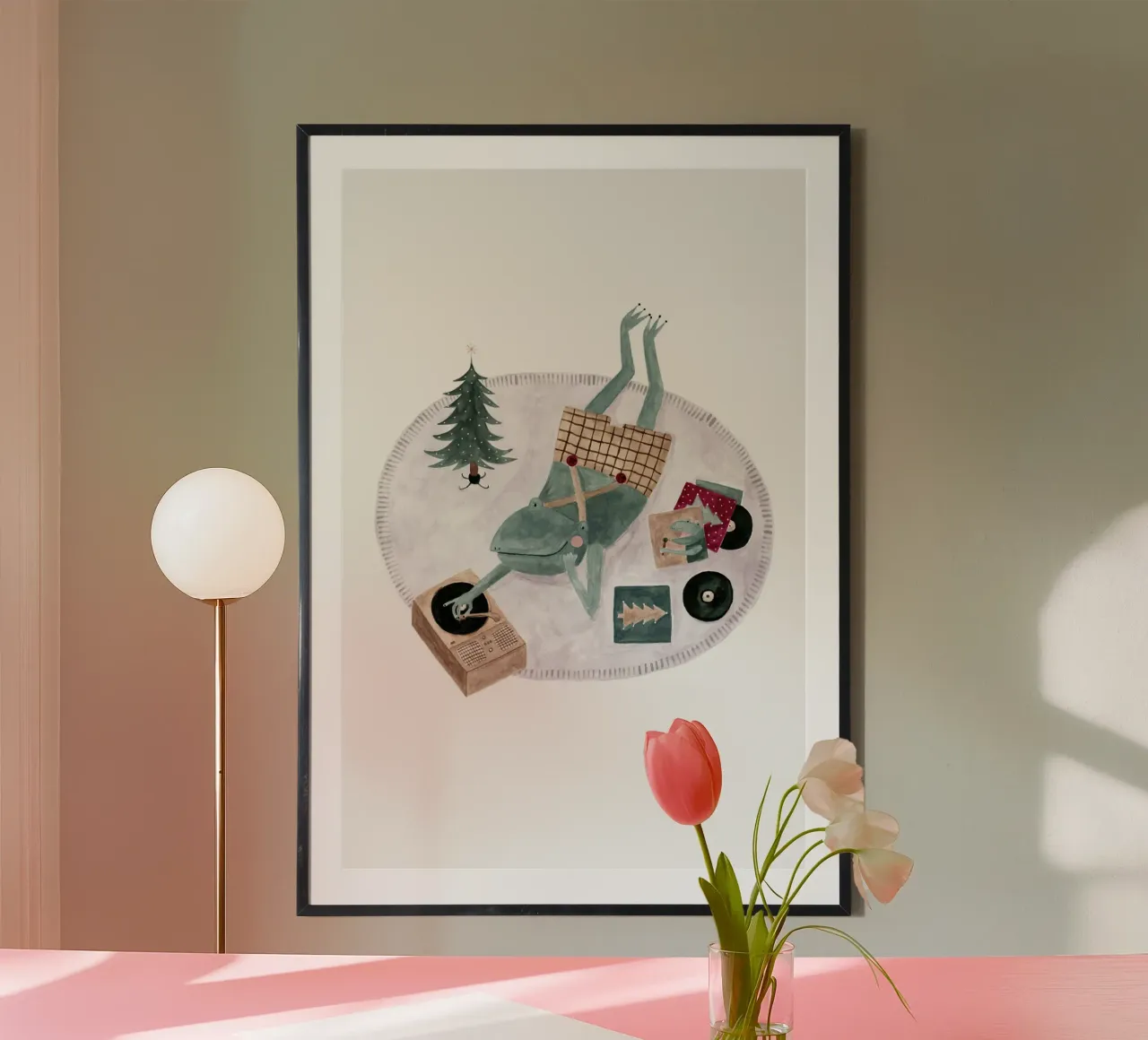 Claudia Voglhuber - Weihnachtsmusik und Frosch poster con telaio in plastica da The Artcircle