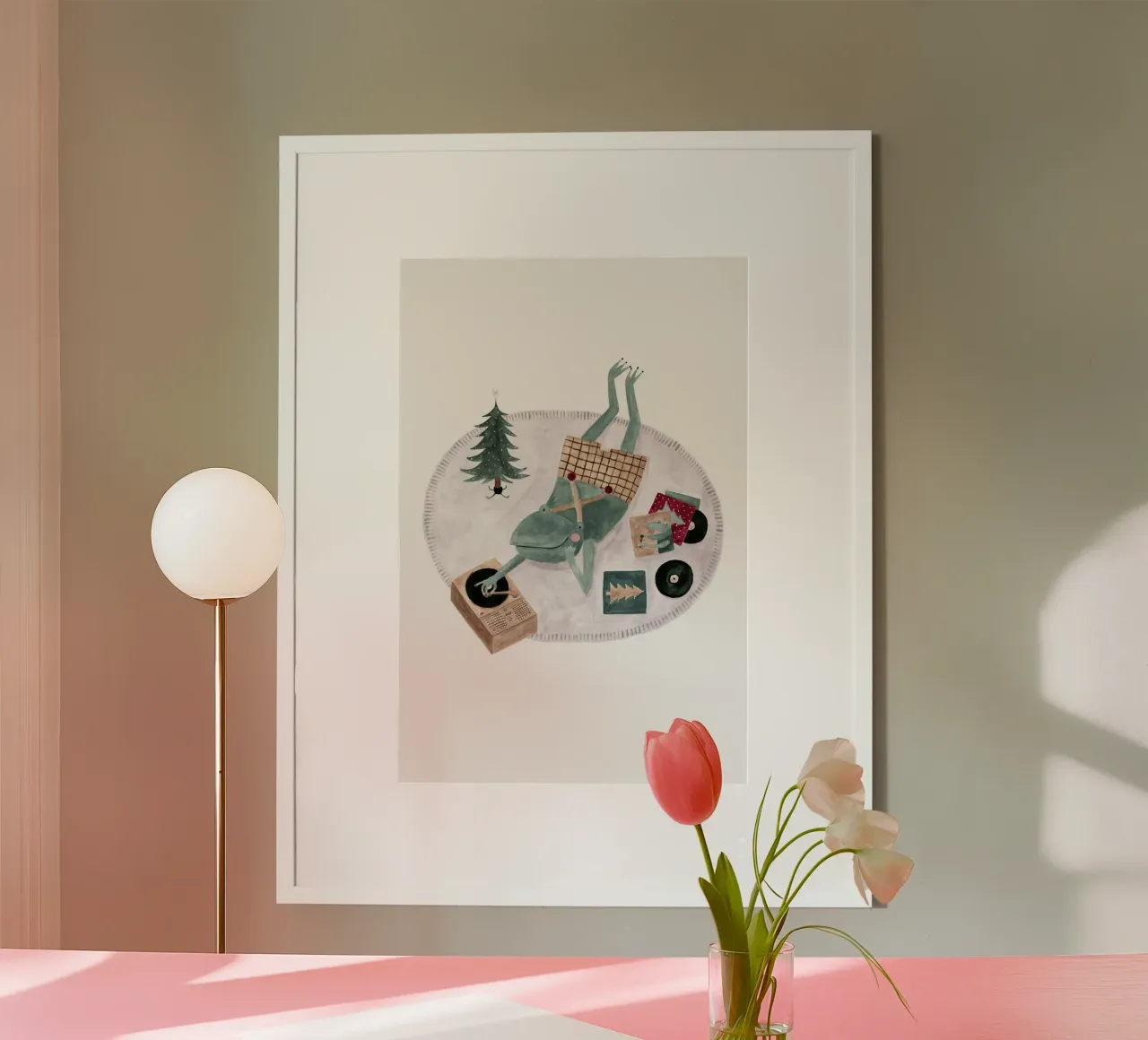 Claudia Voglhuber - Weihnachtsmusik und Frosch poster con telaio in plastica da The Artcircle