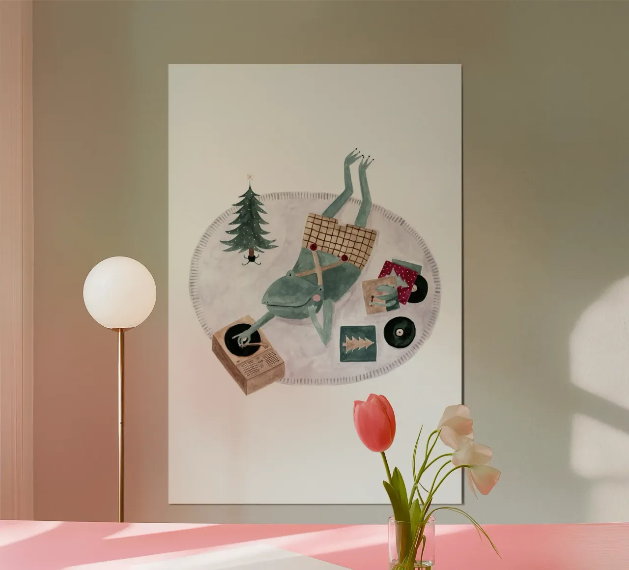 Claudia Voglhuber - Weihnachtsmusik und Frosch poster con telaio in plastica da The Artcircle