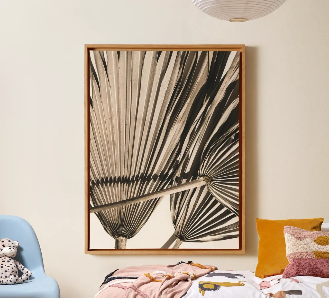 Exotic minimalism" - Palm leaf art motif canvas with Floater frame by Whole©