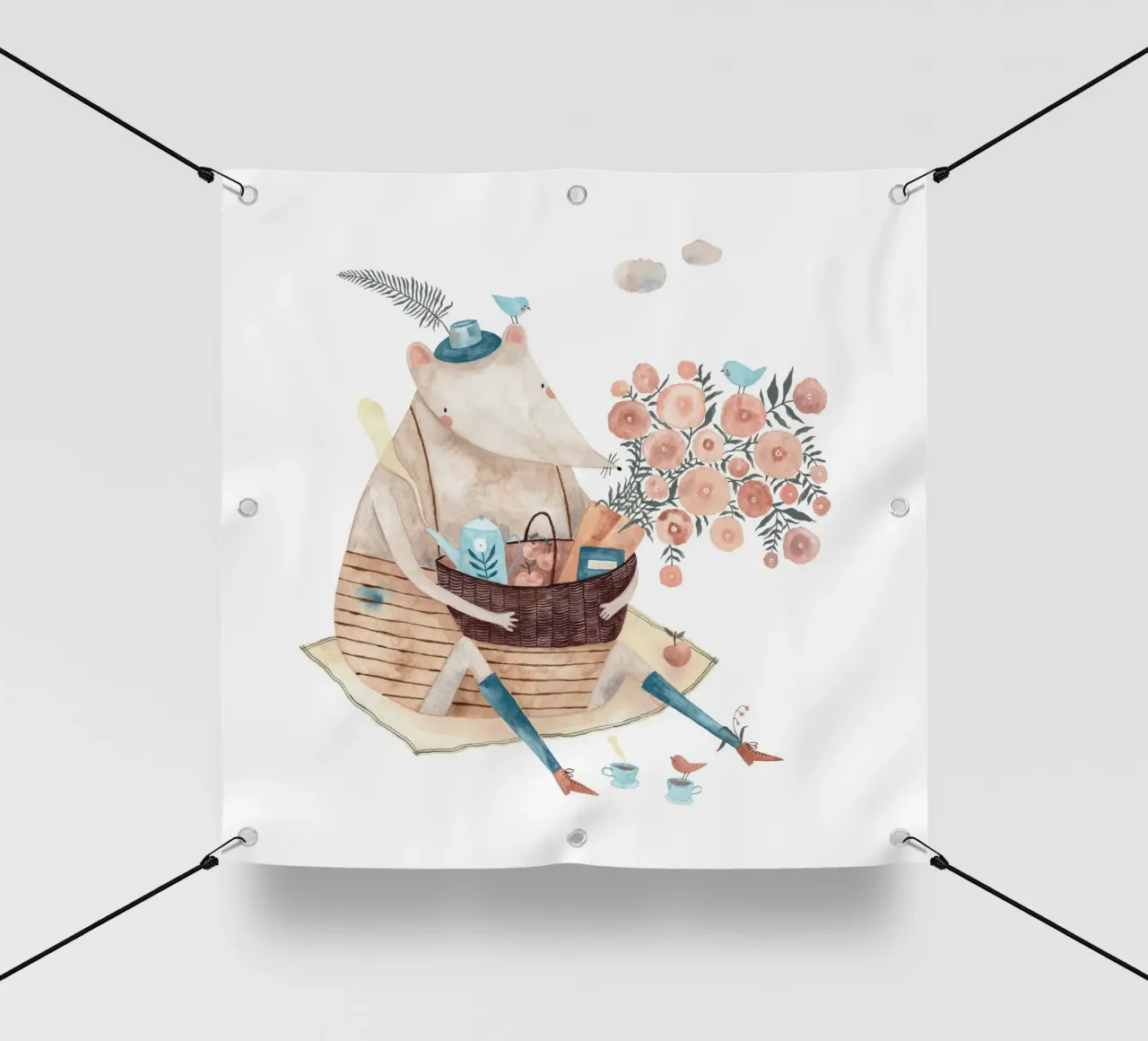 Claudia Voglhuber - Maus mit dem Picknickkorb telo in pvc da The Artcircle