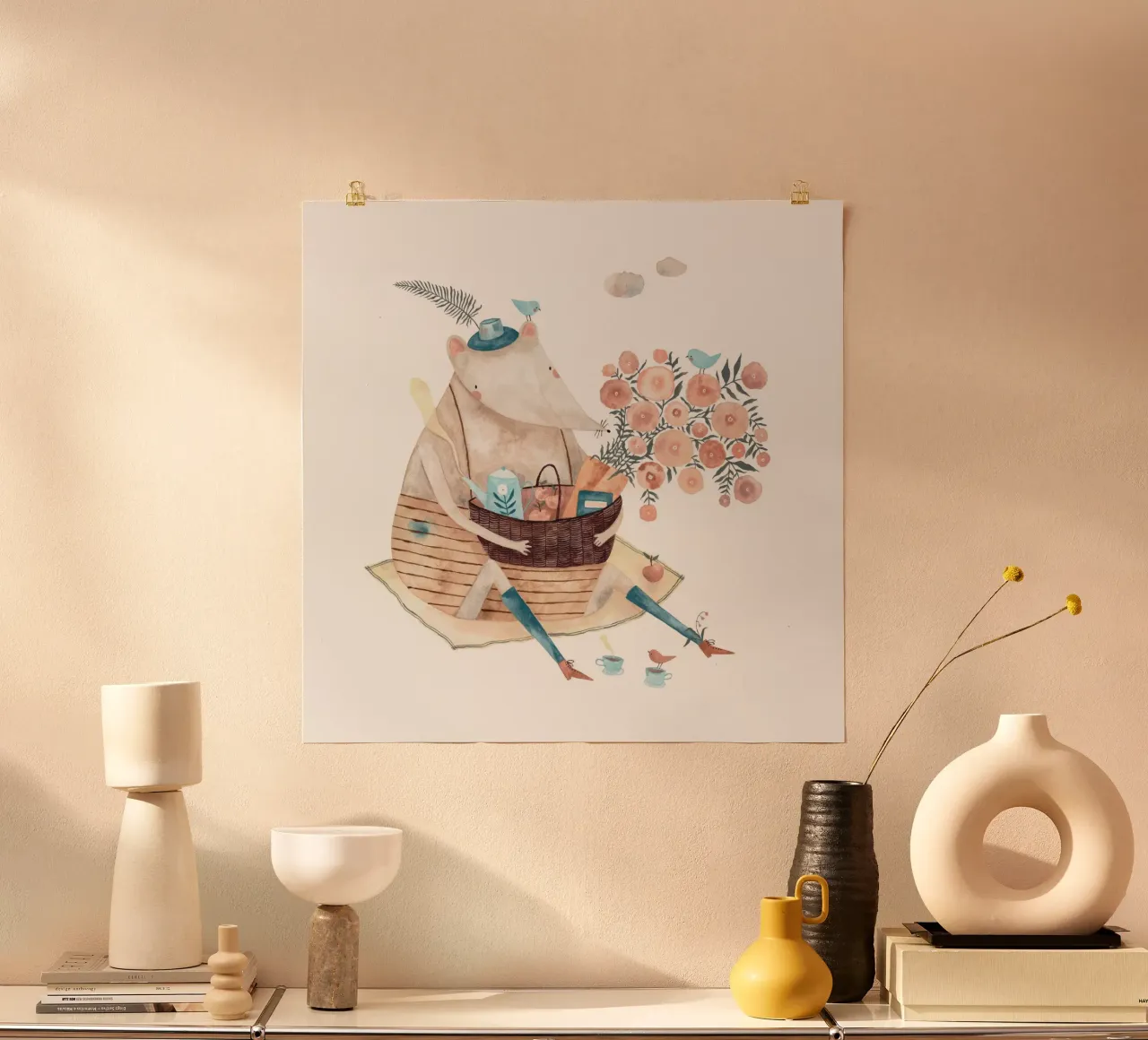 Claudia Voglhuber - Maus mit dem Picknickkorb carta hahnemühle da The Artcircle