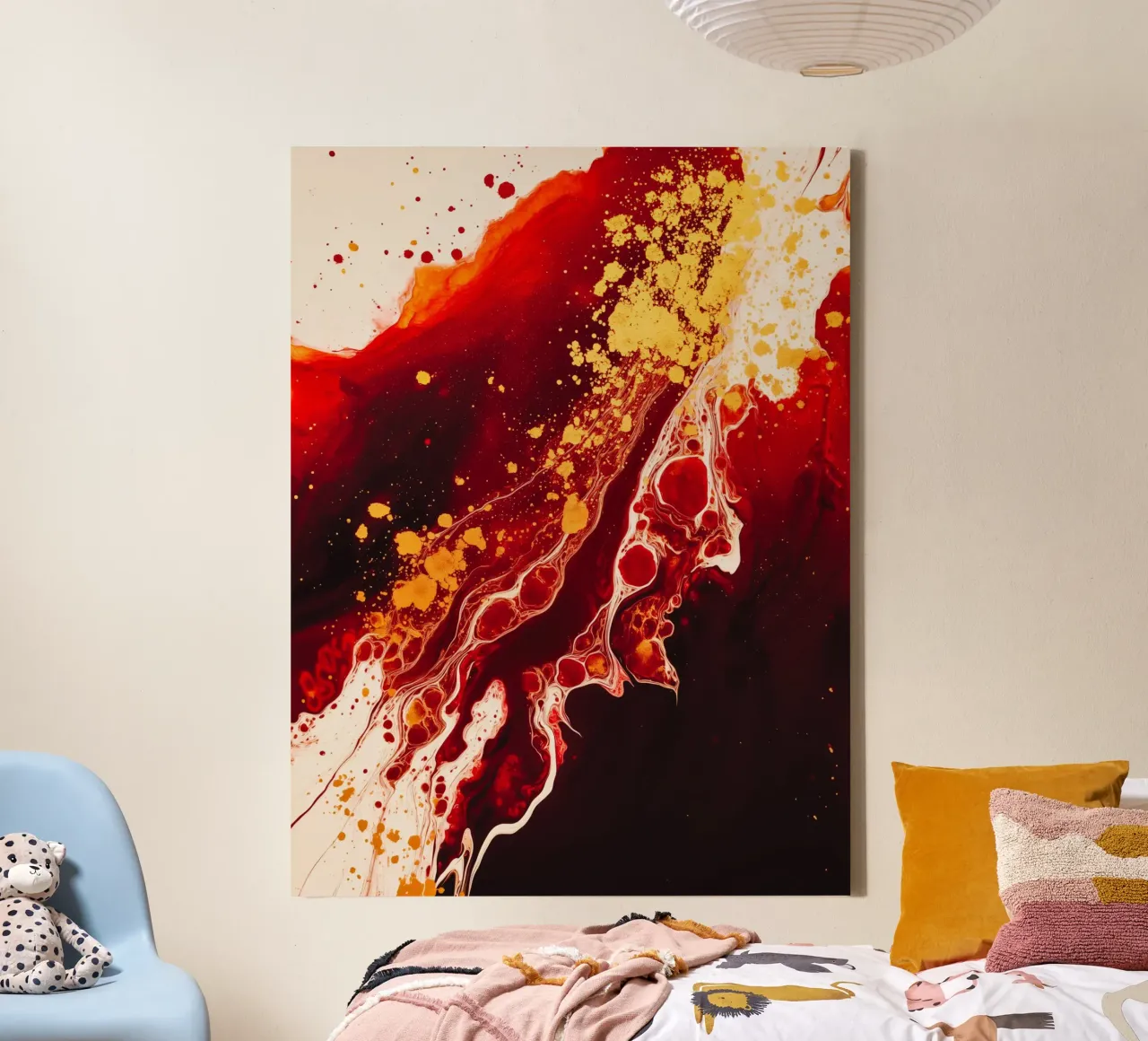 Fireworks of emotions | Fluid Art | Red with gold canvas by Autofocus