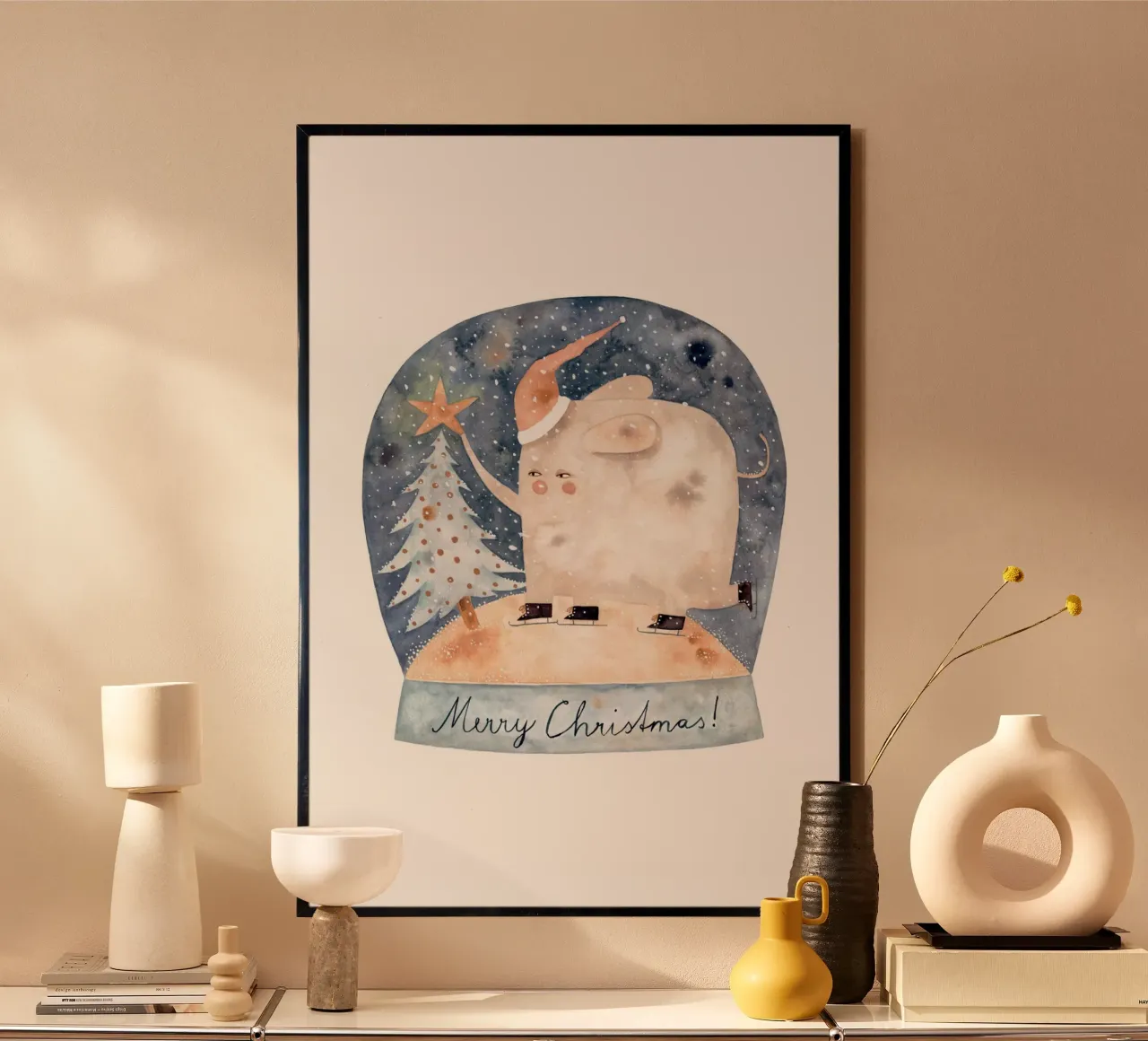 Claudia Voglhuber - Schneekugel poster con telaio in legno da The Artcircle