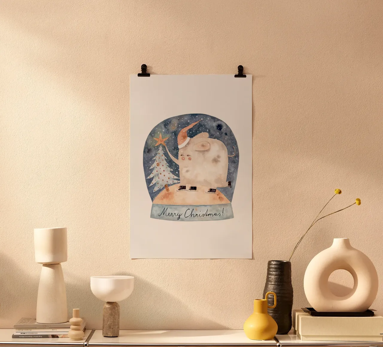 Claudia Voglhuber - Schneekugel poster con telaio in legno da The Artcircle