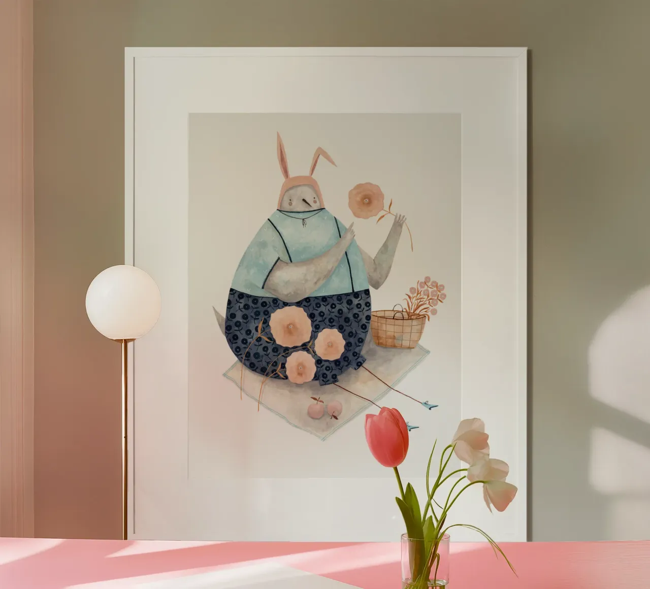 Claudia Voglhuber - Taube mit Frühlingsblumen poster con telaio in legno da The Artcircle