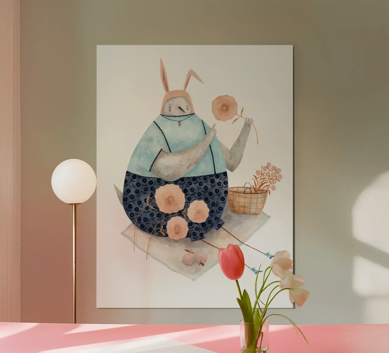 Claudia Voglhuber - Taube mit Frühlingsblumen poster con telaio in legno da The Artcircle