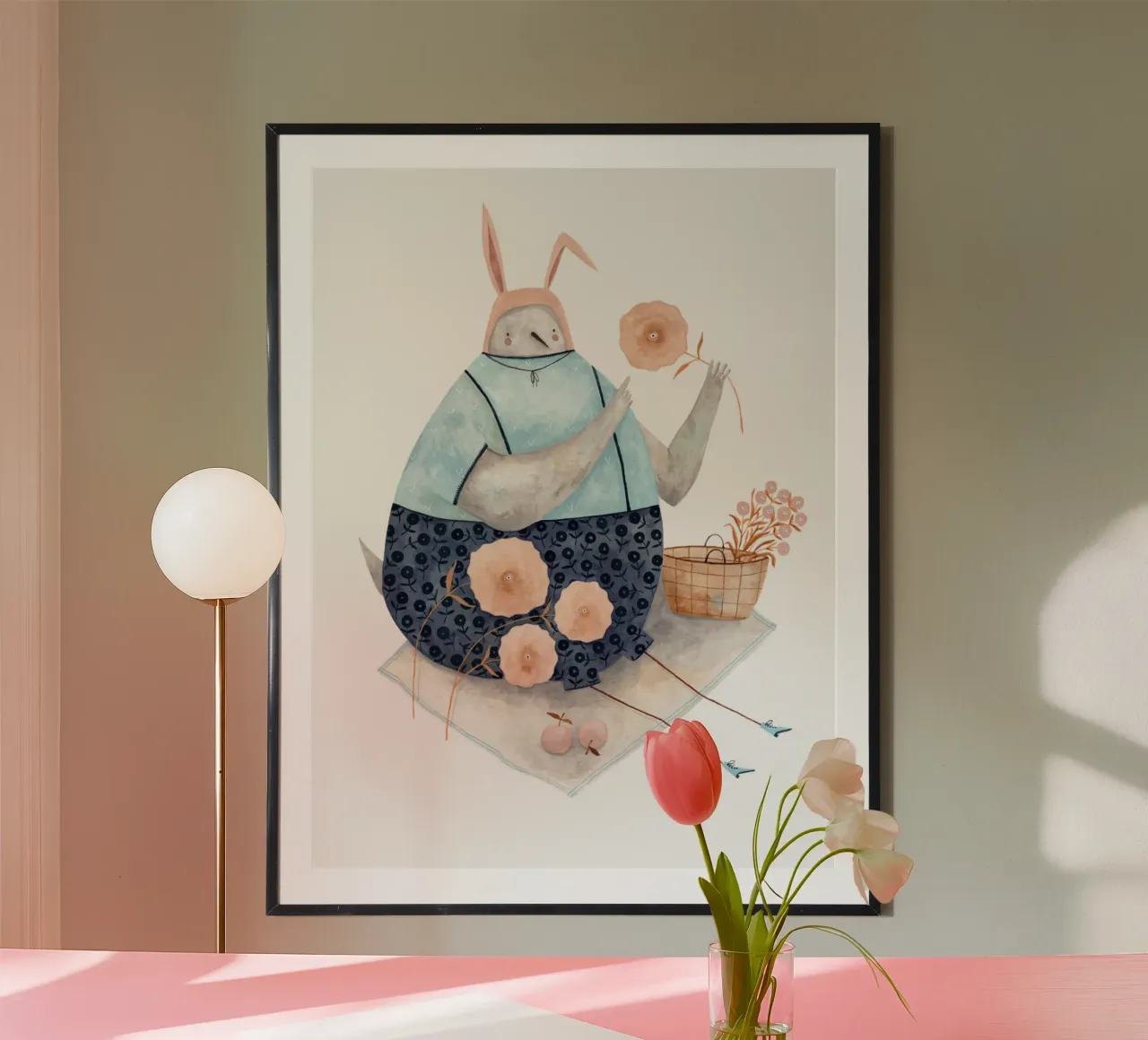 Claudia Voglhuber - Taube mit Frühlingsblumen poster con telaio in legno da The Artcircle
