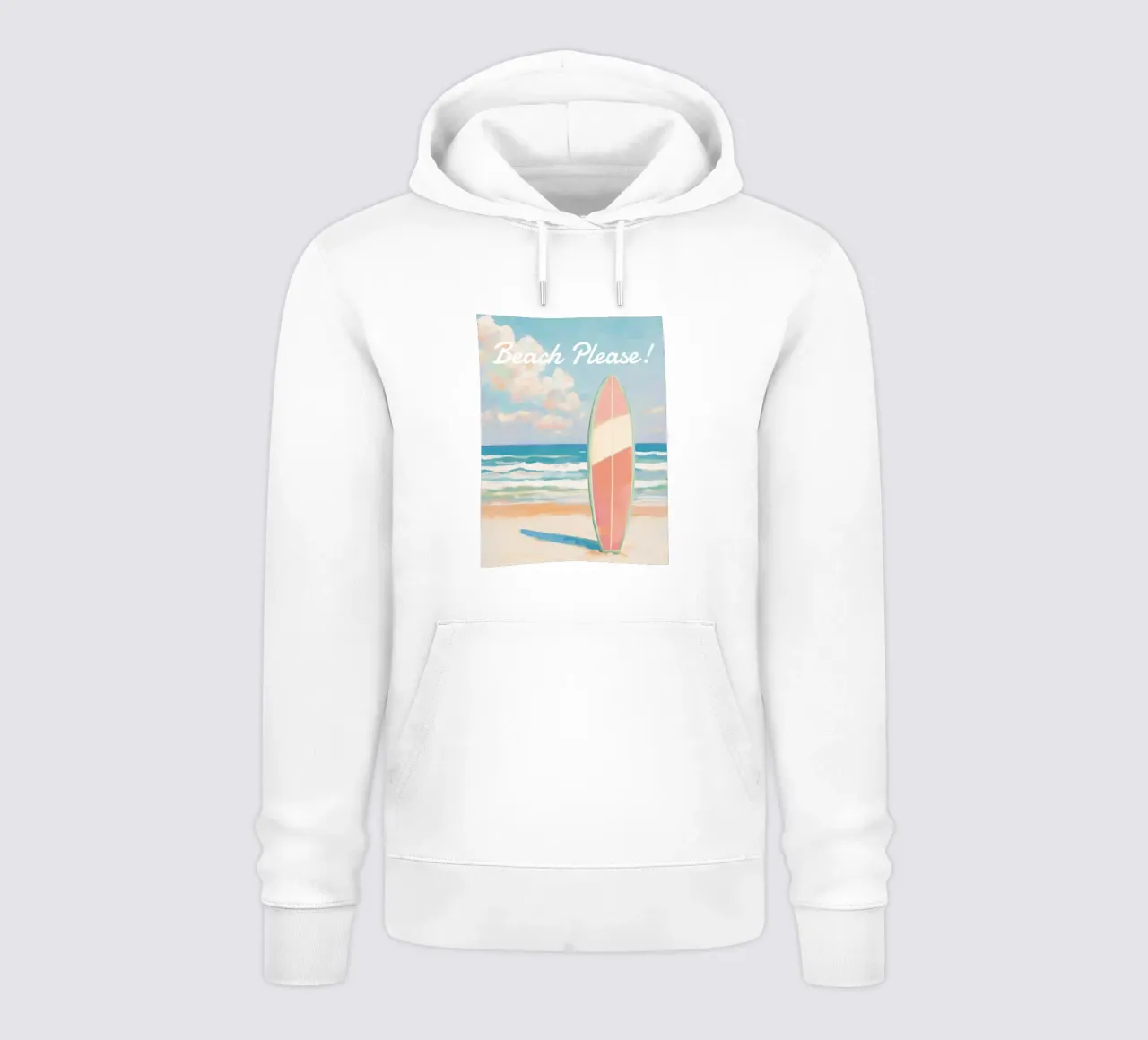 Tavola da surf sulla spiaggia felpa con cappuccio da Melloi Art Print