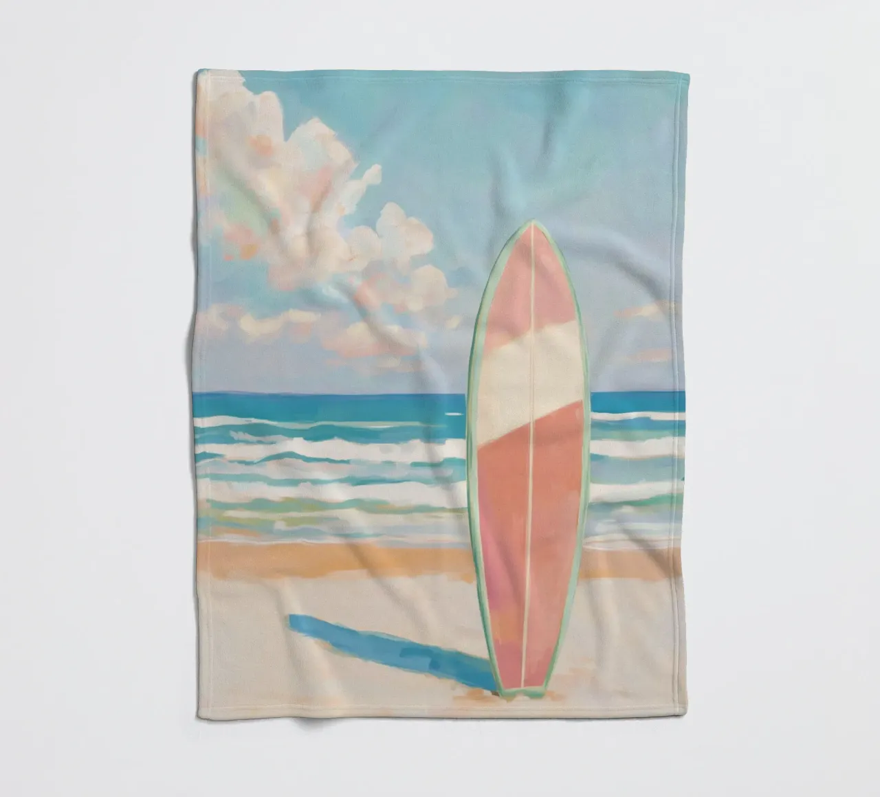 Tavola da surf sulla spiaggia coperta in pile da Melloi Art Print