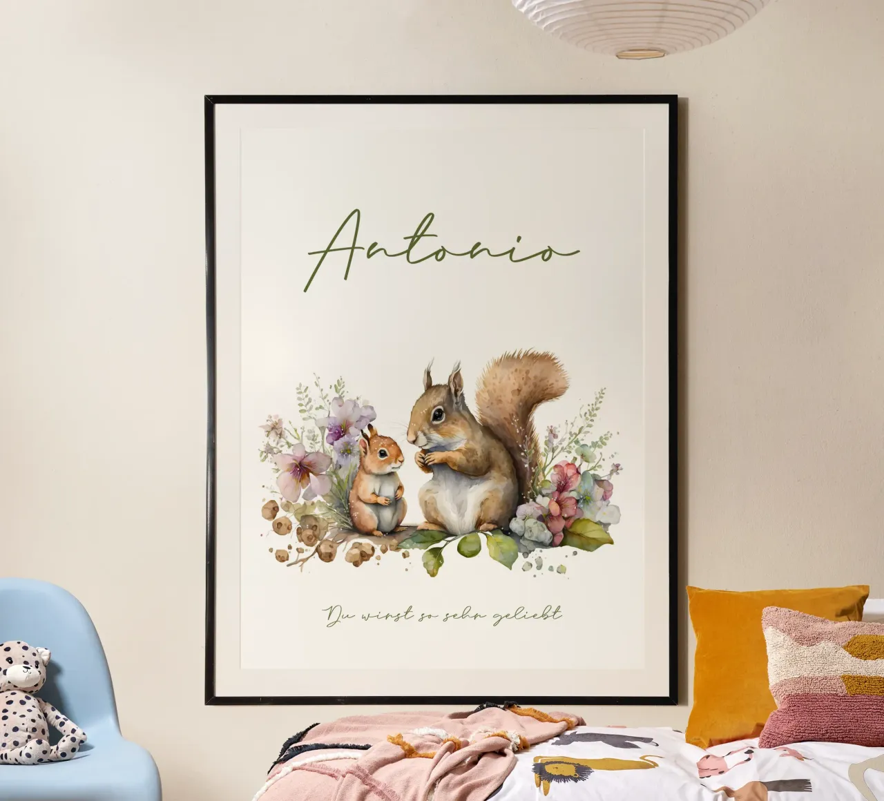 Waschbär und Eichhörnchen poster con telaio in plastica da Ohkimiko