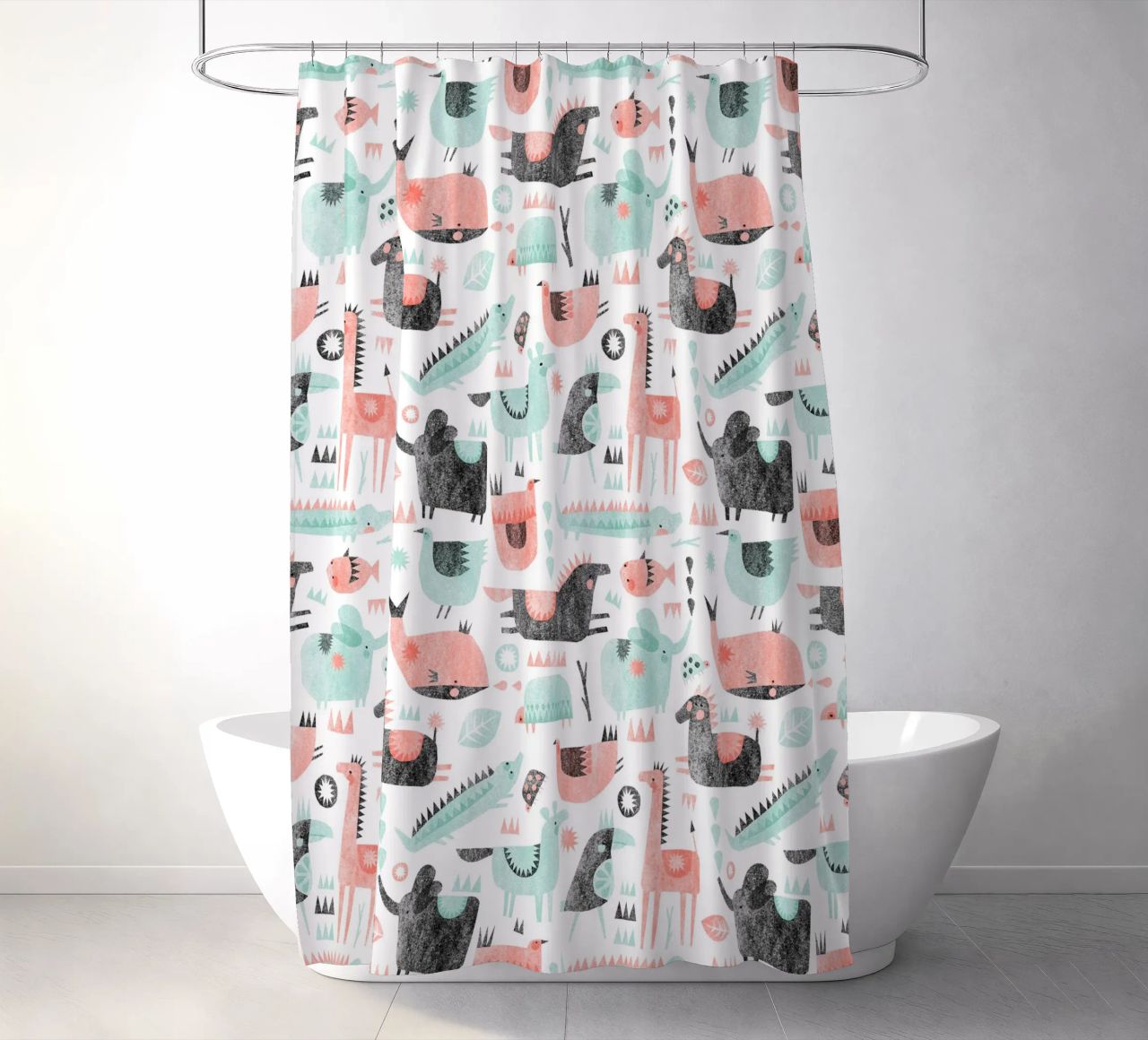Claudia Voglhuber - Tierparty shower curtain by The Artcircle