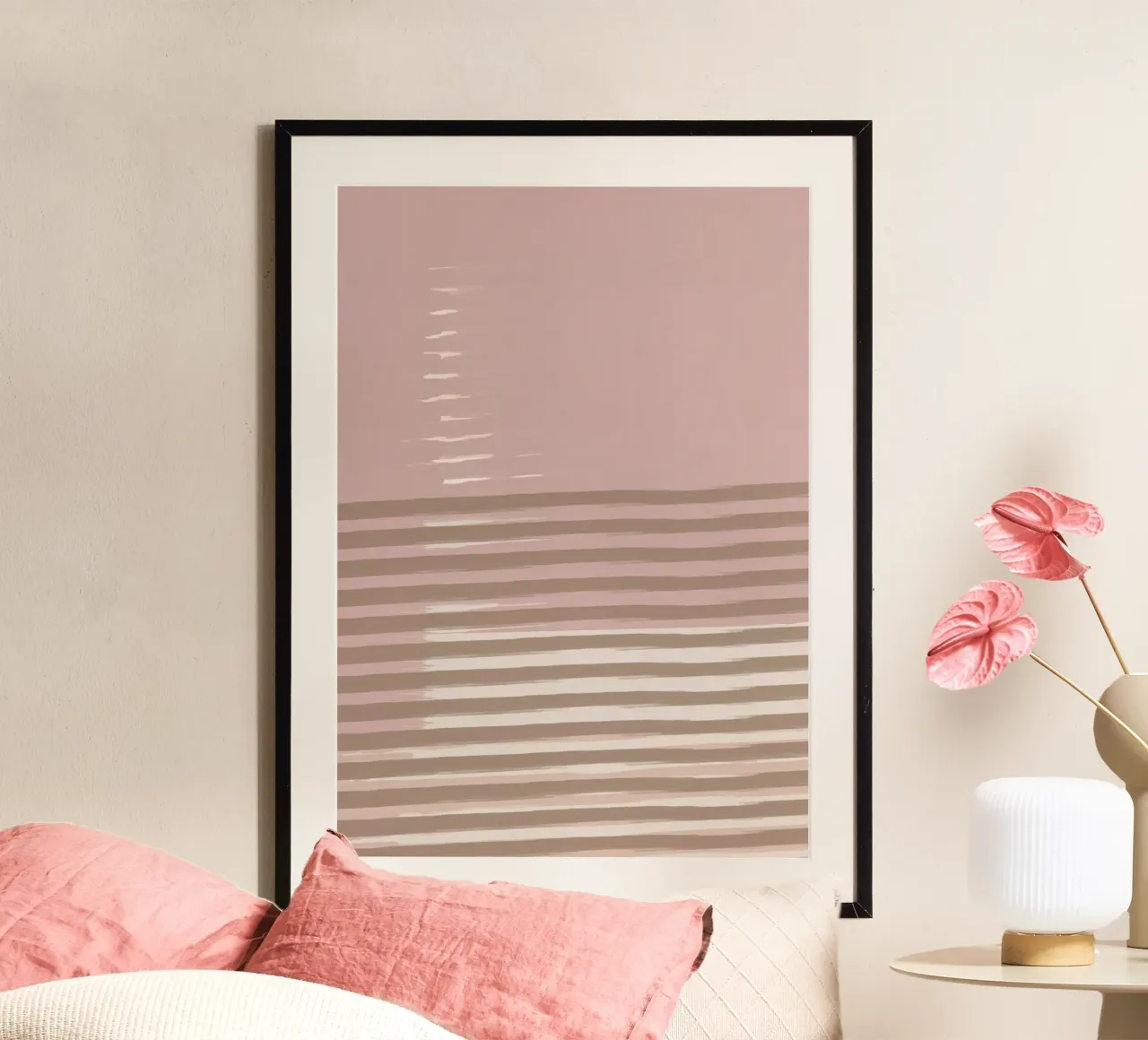 Shutter Studies 3B | Minimal Abstract | Dusty Pink & Taupe poster con telaio in alluminio da sabidussi