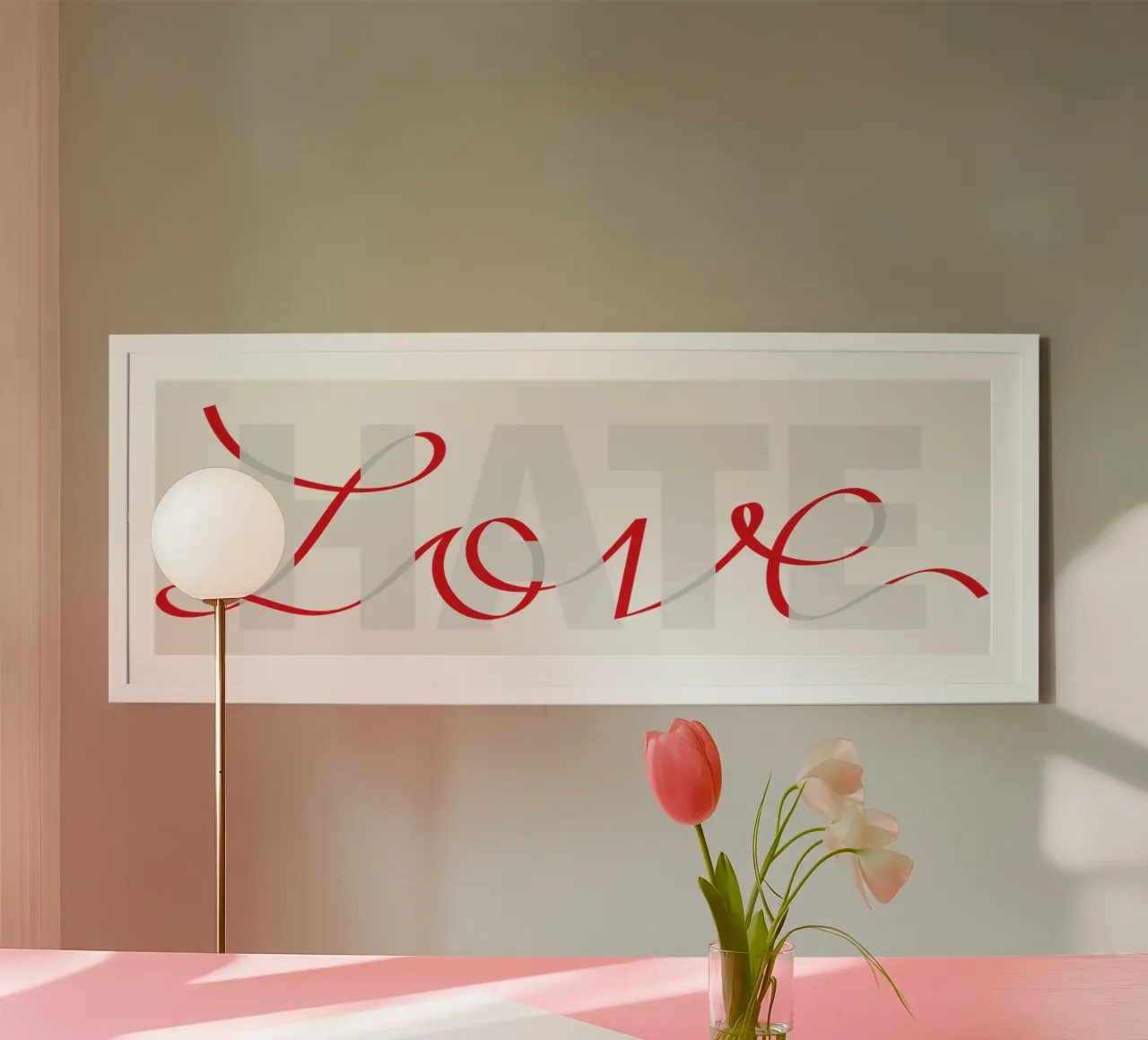 Love&Hate poster con telaio in legno da Thomas Fuchs
