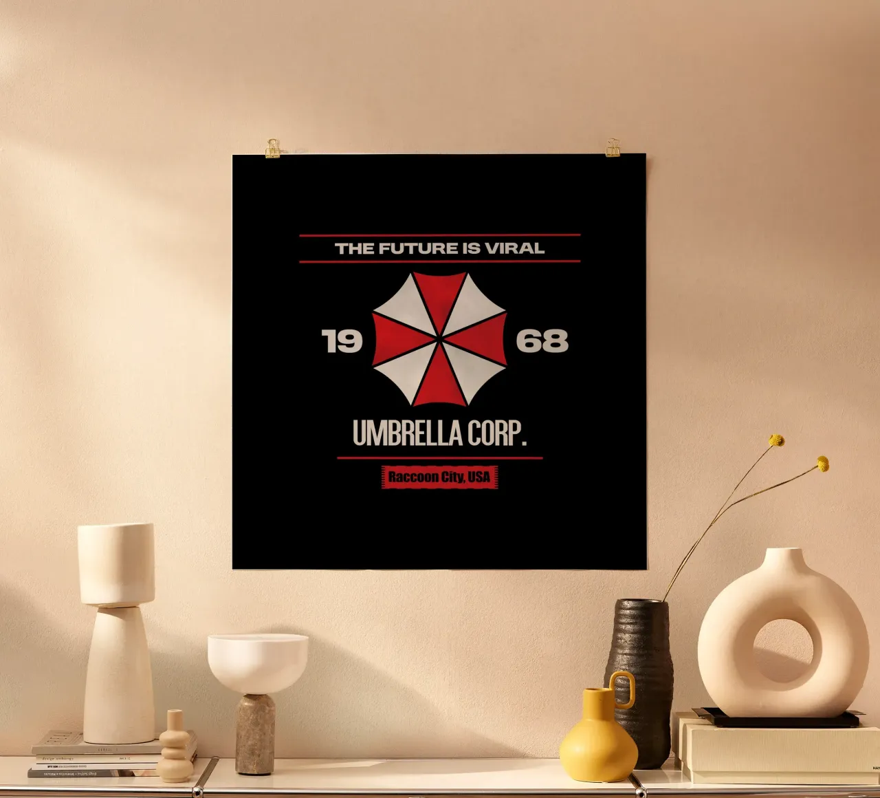 The Future is Viral - Umbrella Corp. poster con telaio in legno da Loobs