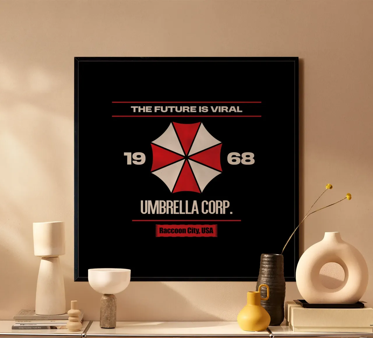The Future is Viral - Umbrella Corp. poster con telaio in legno da Loobs