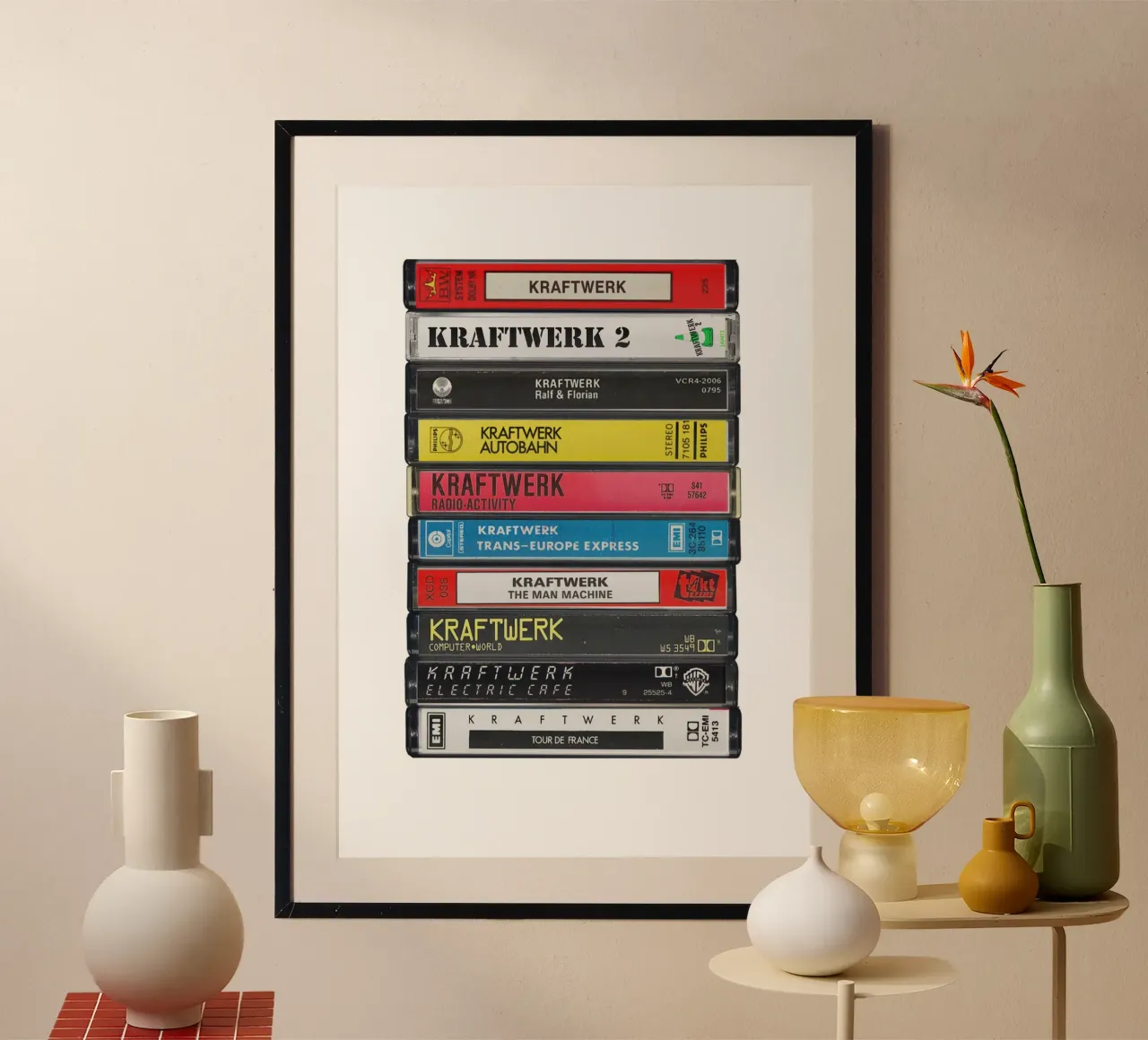 Kraftwerk - Collected Albums - Cassette Print poster con marco de plástico de MrMustardPrints