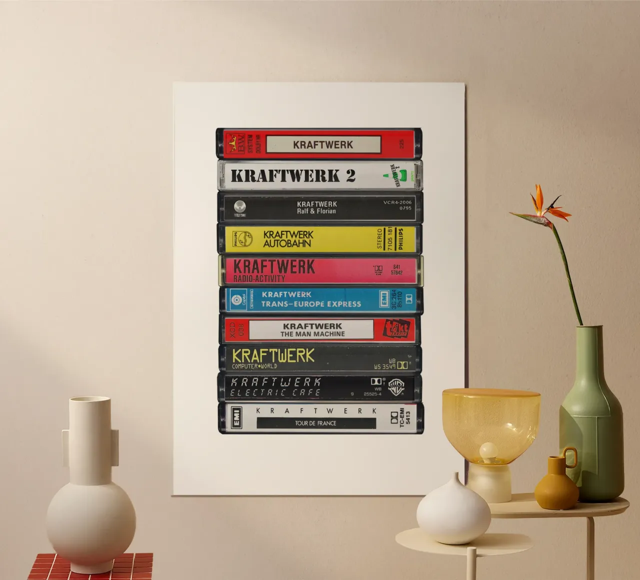 Kraftwerk - Collected Albums - Cassette Print poster con marco de plástico de MrMustardPrints